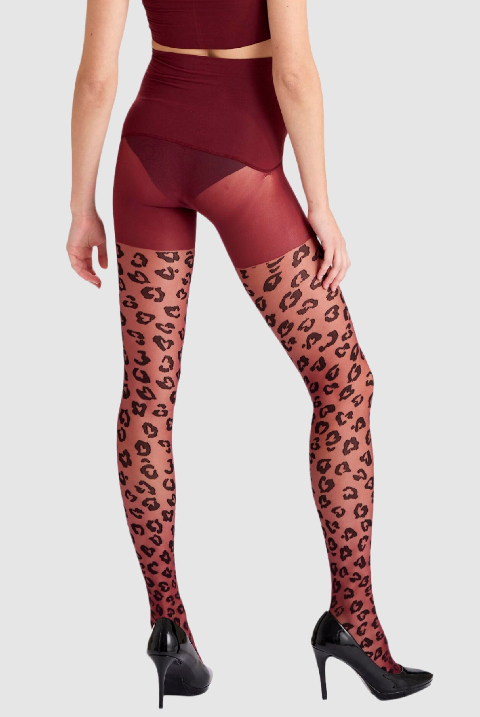 Leopard print design on sustainable recycled yarn.