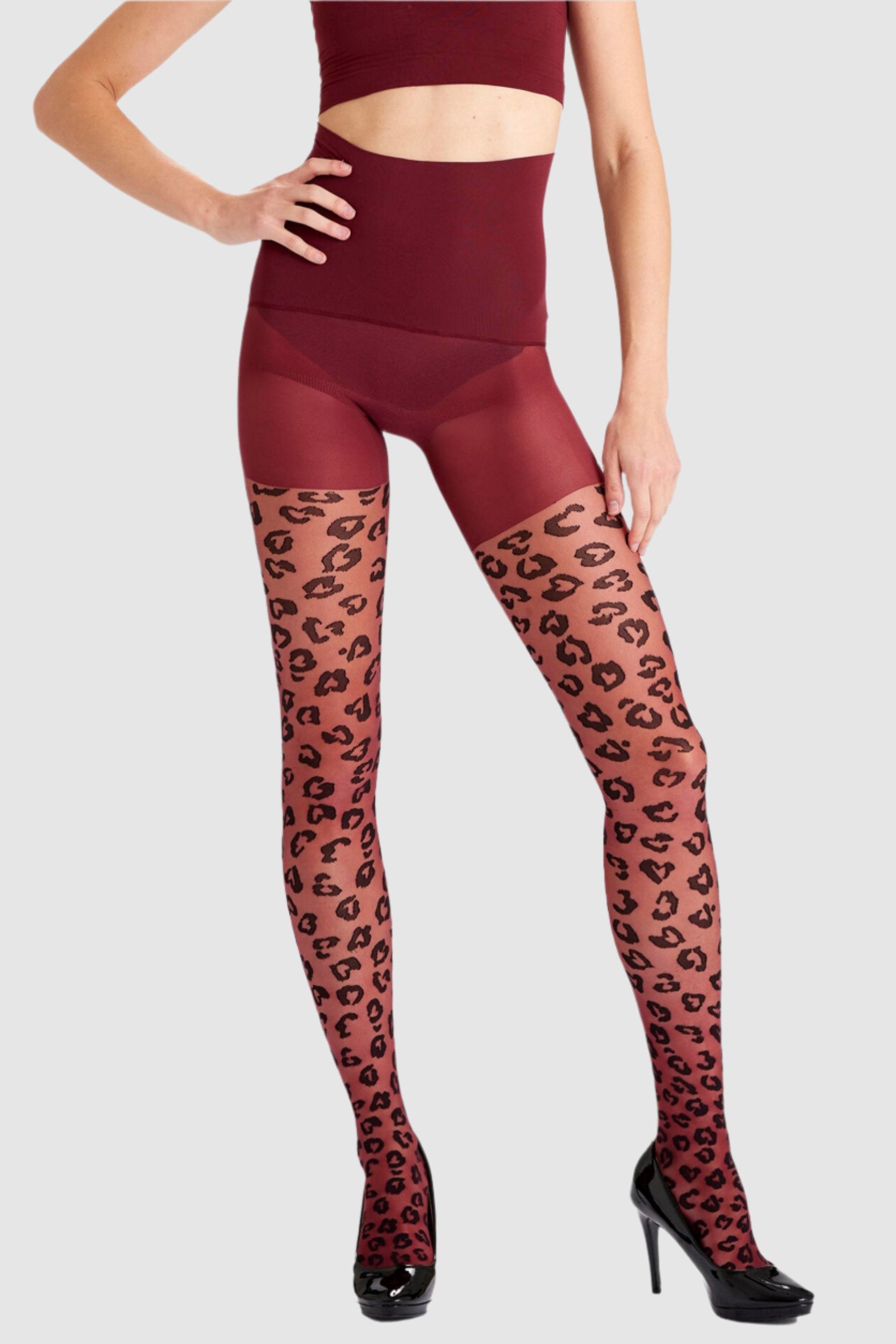 Leopard print design on sustainable recycled yarn.
