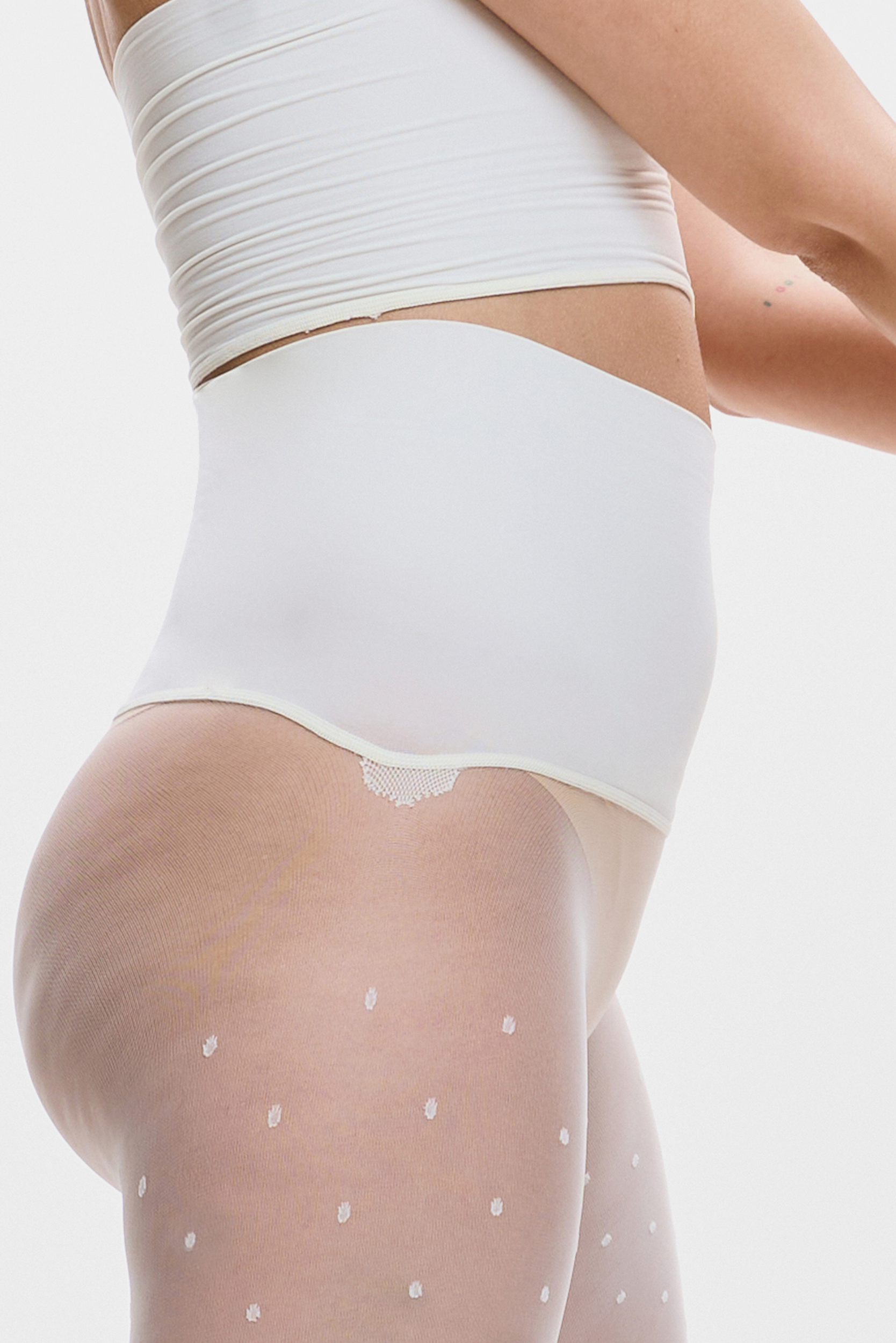 Ivory white sheer polka dot pattern tights