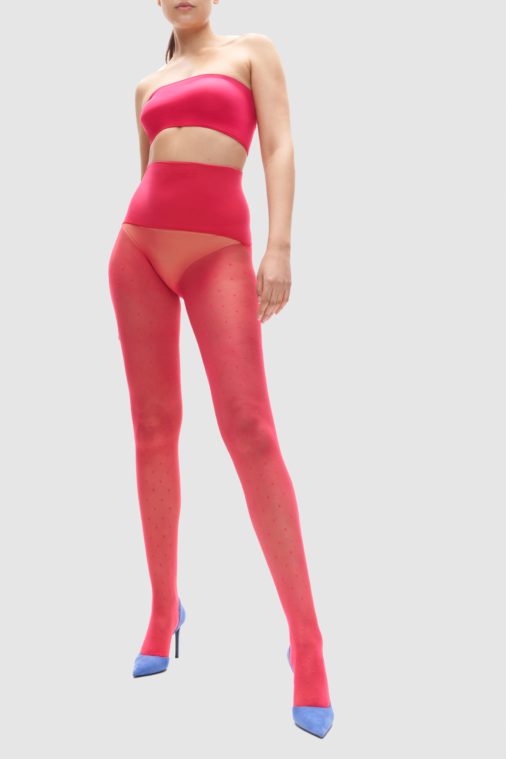 Magenta pink sheer polka dot tights