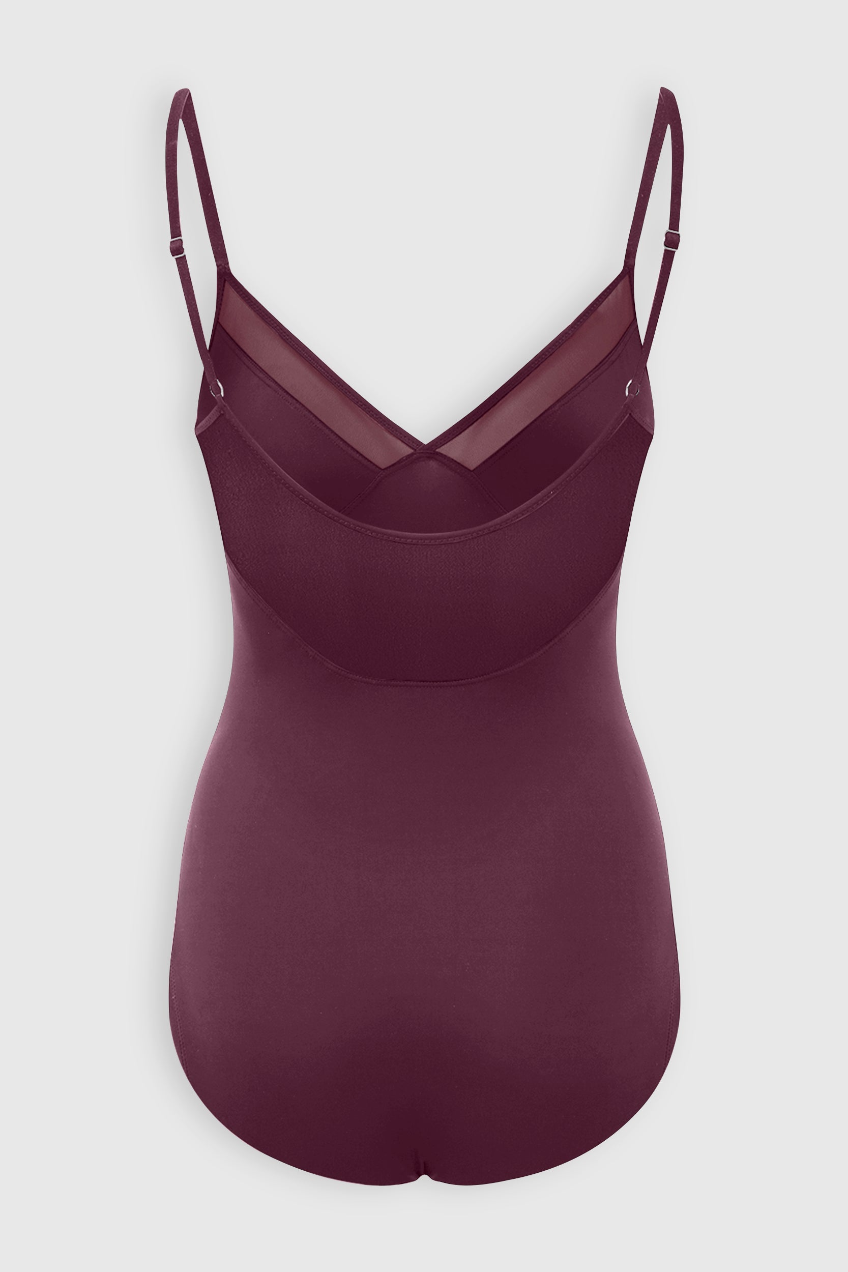 Silky sleek bodysuit with mesh paneling