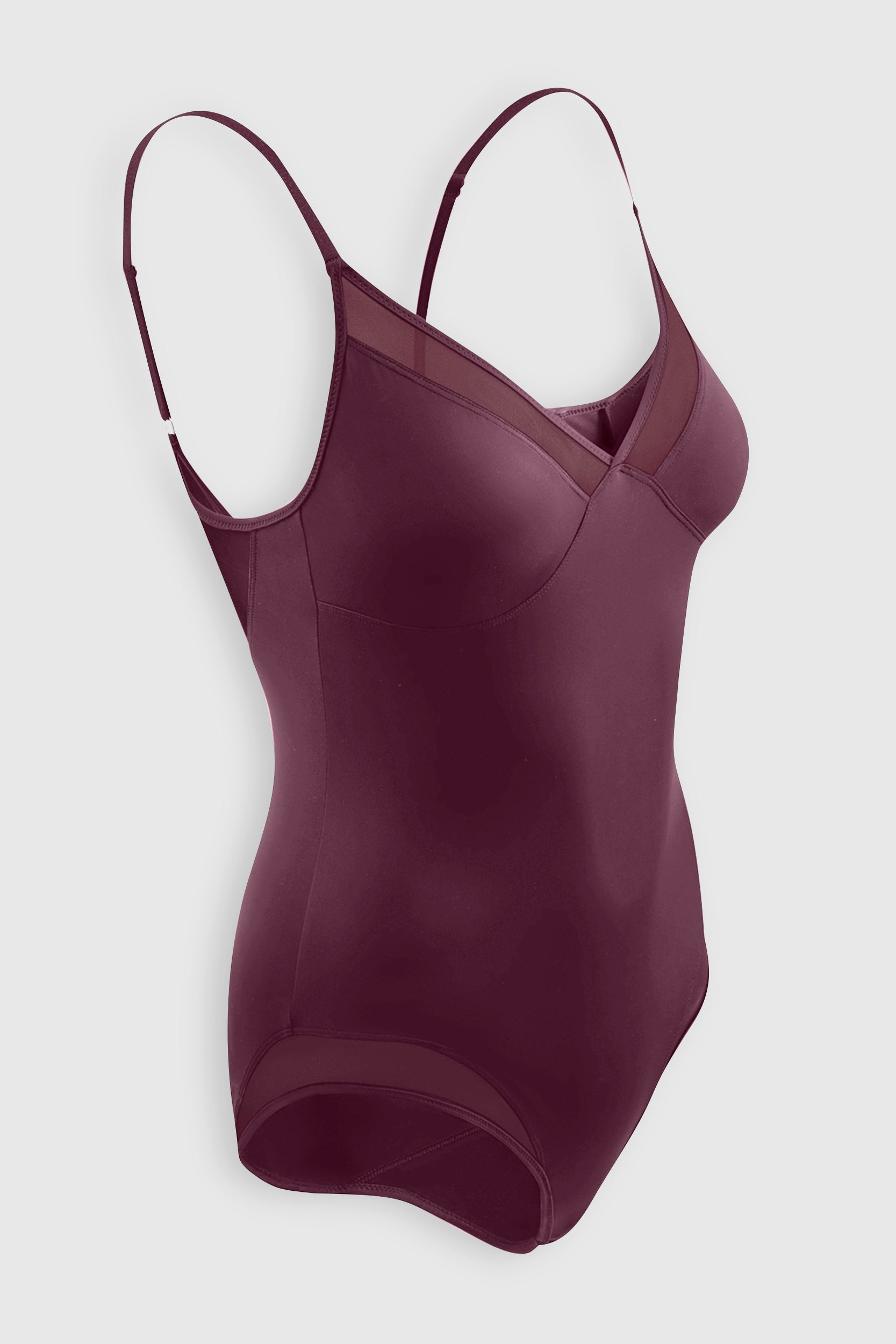 Silky sleek bodysuit with mesh paneling