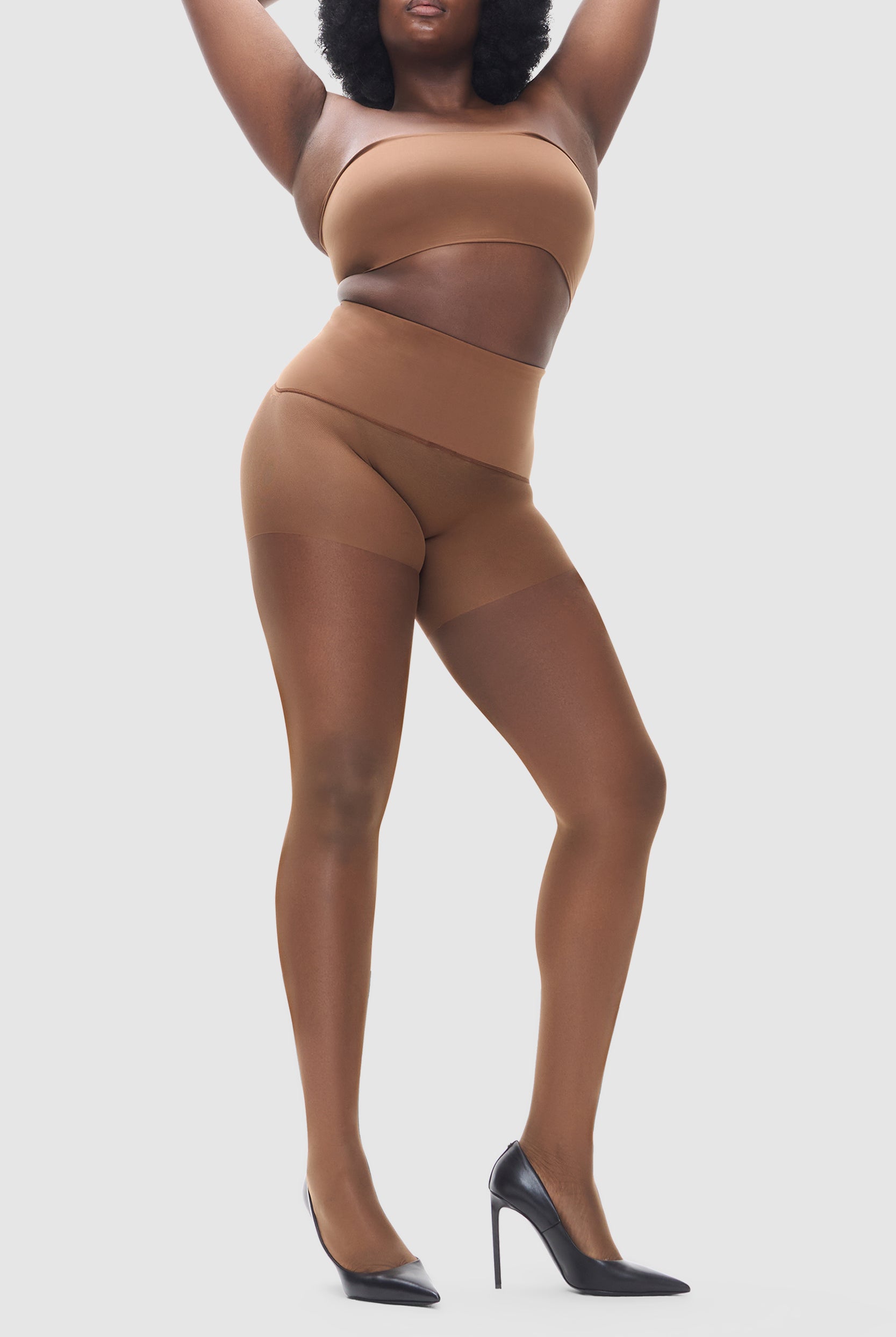Gossamer-light 8-denier sheer tights with reinforced panty.