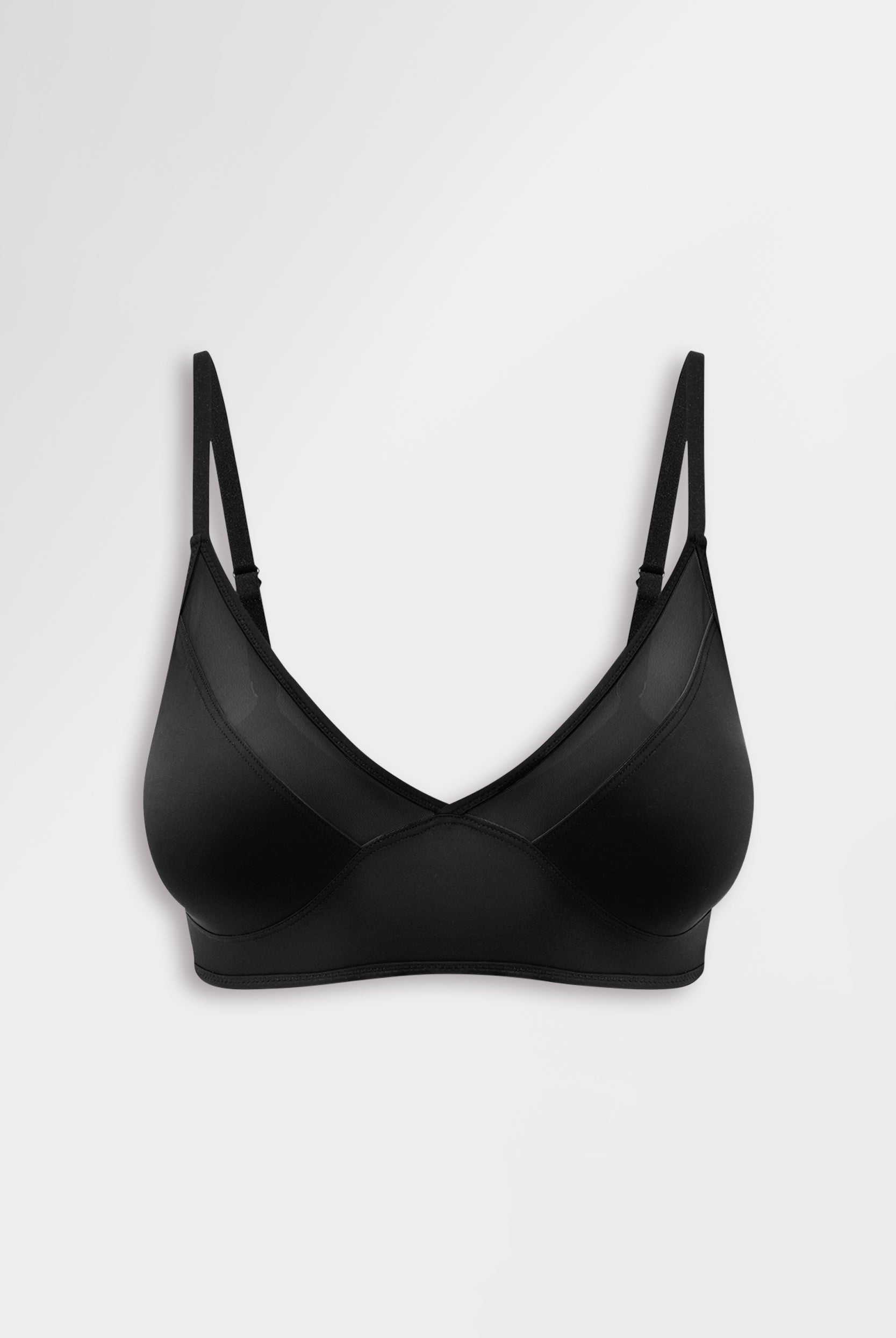 Sleek, soft triangle bralette with mesh details
