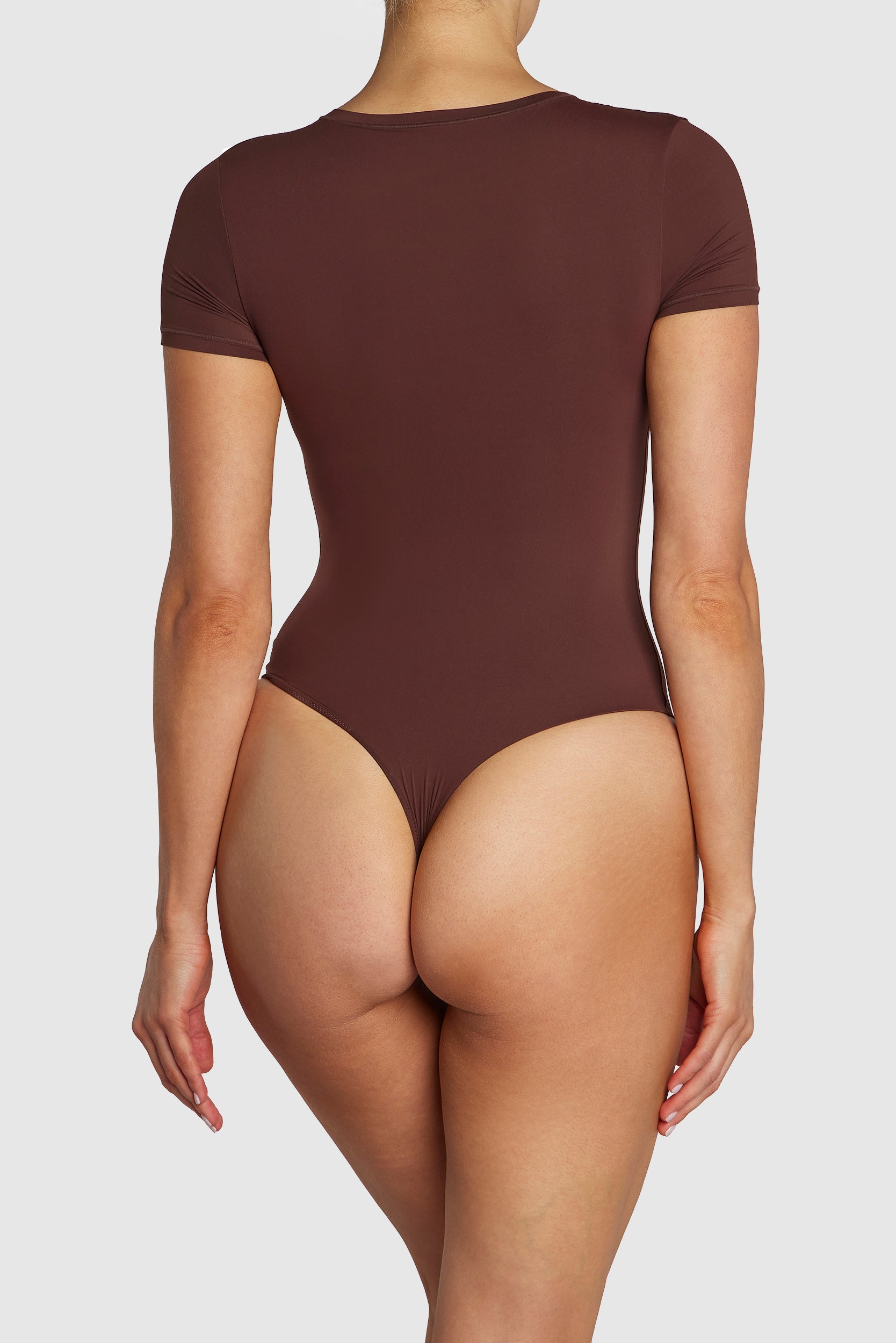 Coffee brown T-Shirt Bodysuit on a model