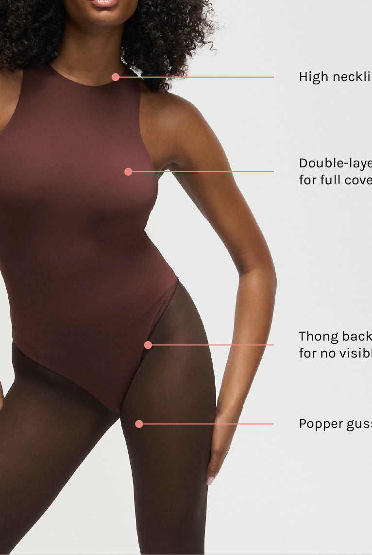 Racerback Bodysuit, coffee brown, double-layered fabric