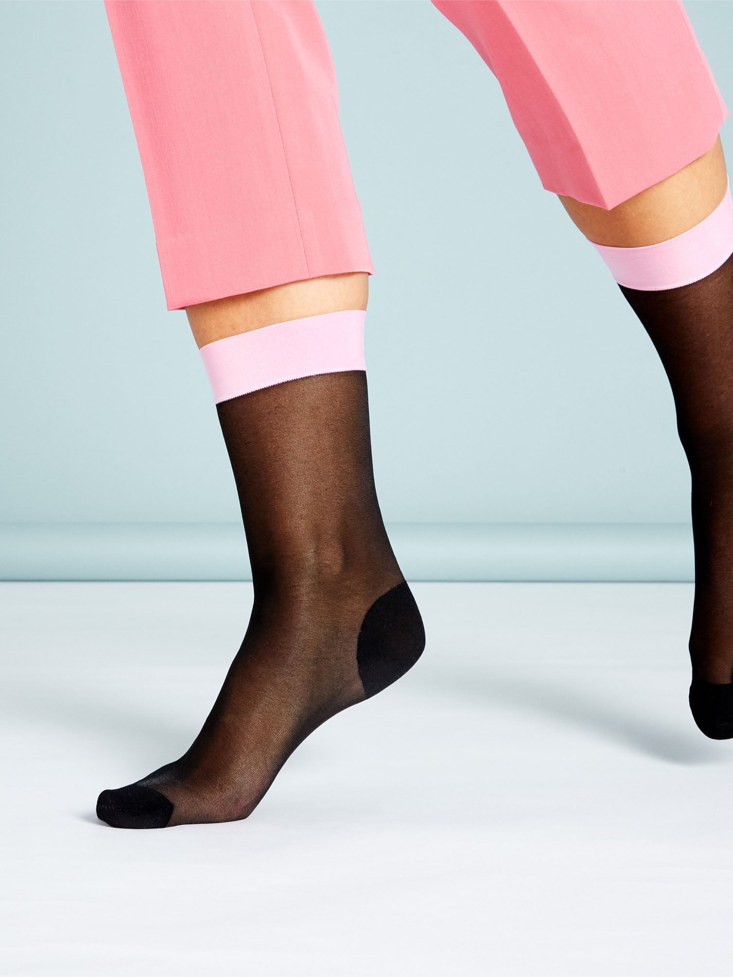 Simple stylish sock transformation with hold-up ankle band.