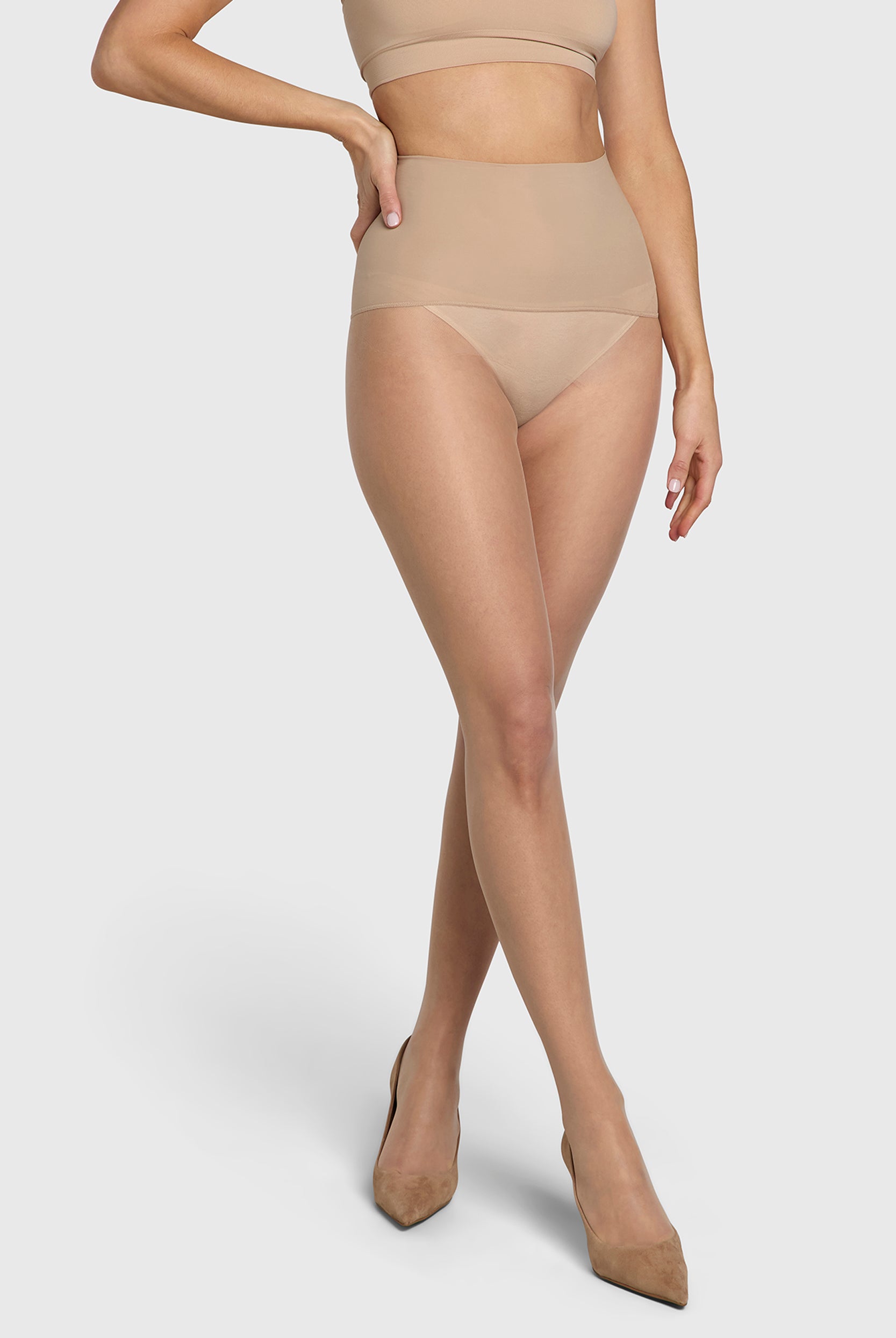 Gossamer-light 8-denier sheer tights with reinforced panty.