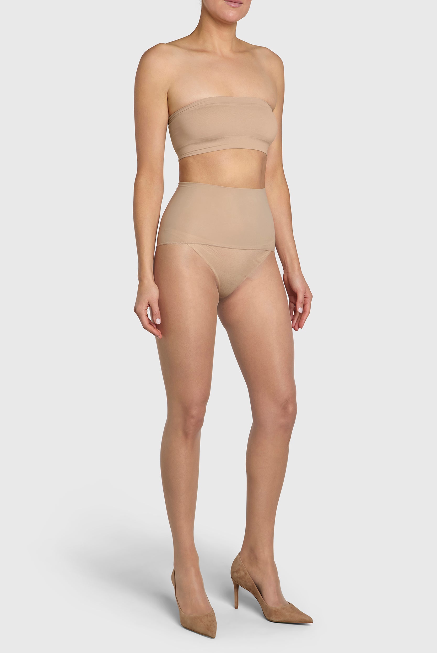 Gossamer-light 8-denier sheer tights with reinforced panty.