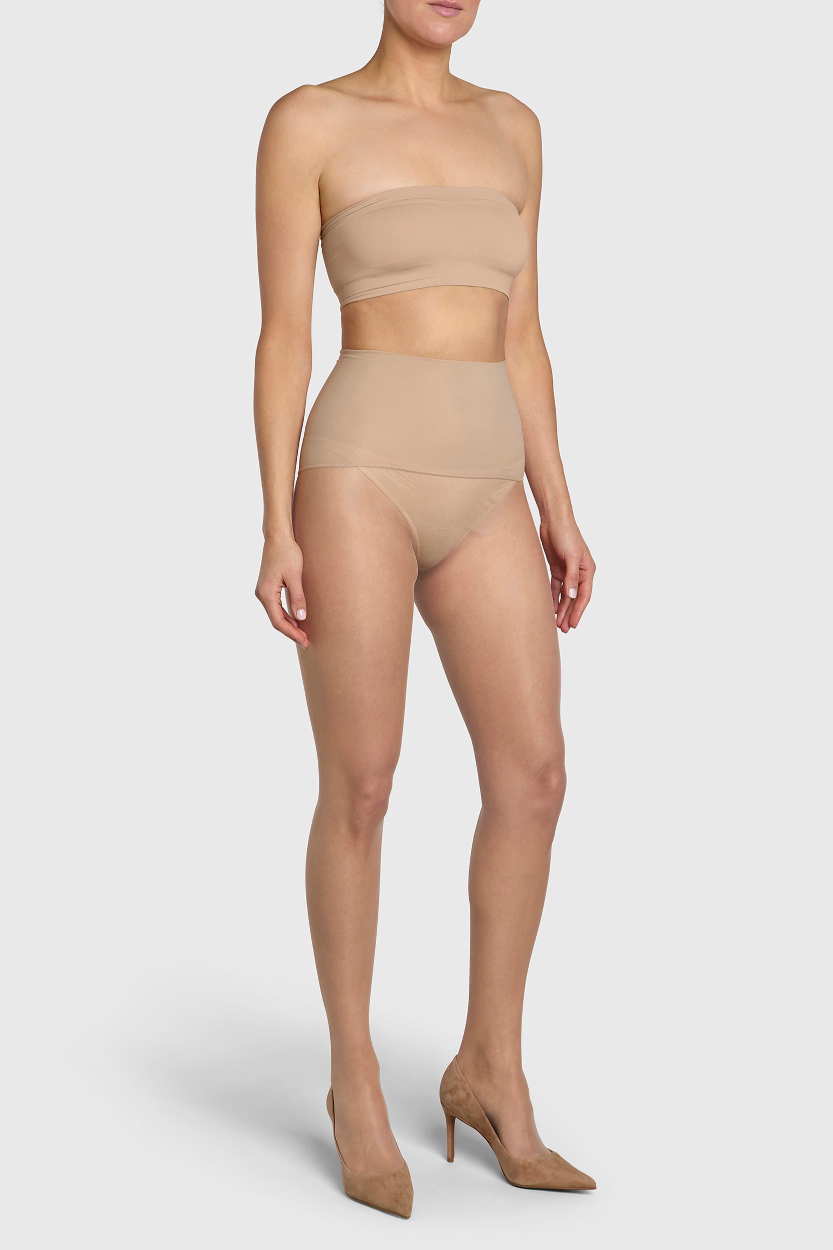 Gossamer-light 8-denier sheer tights with reinforced panty.