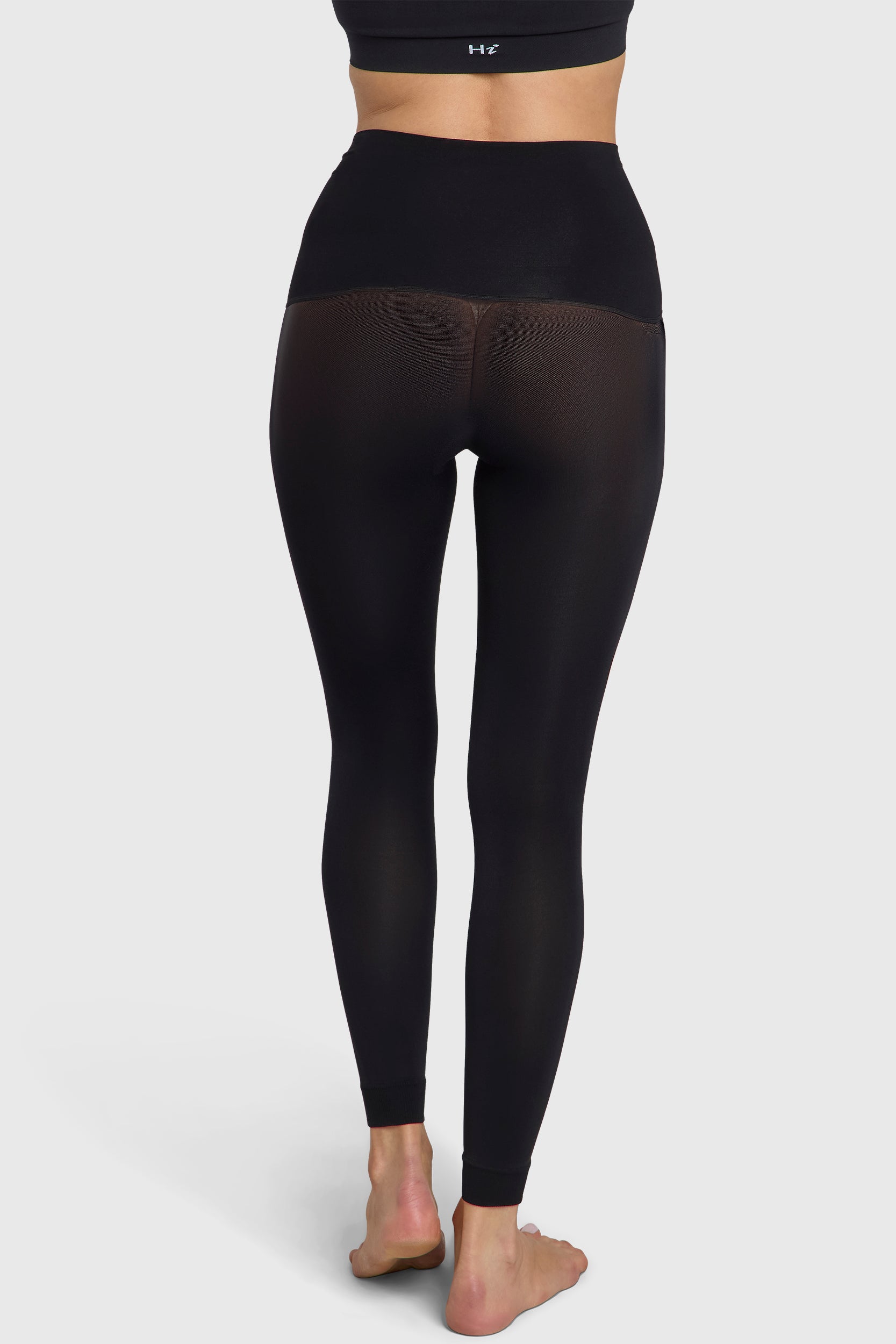 Black, opaque, high-waist, ankle-length tights