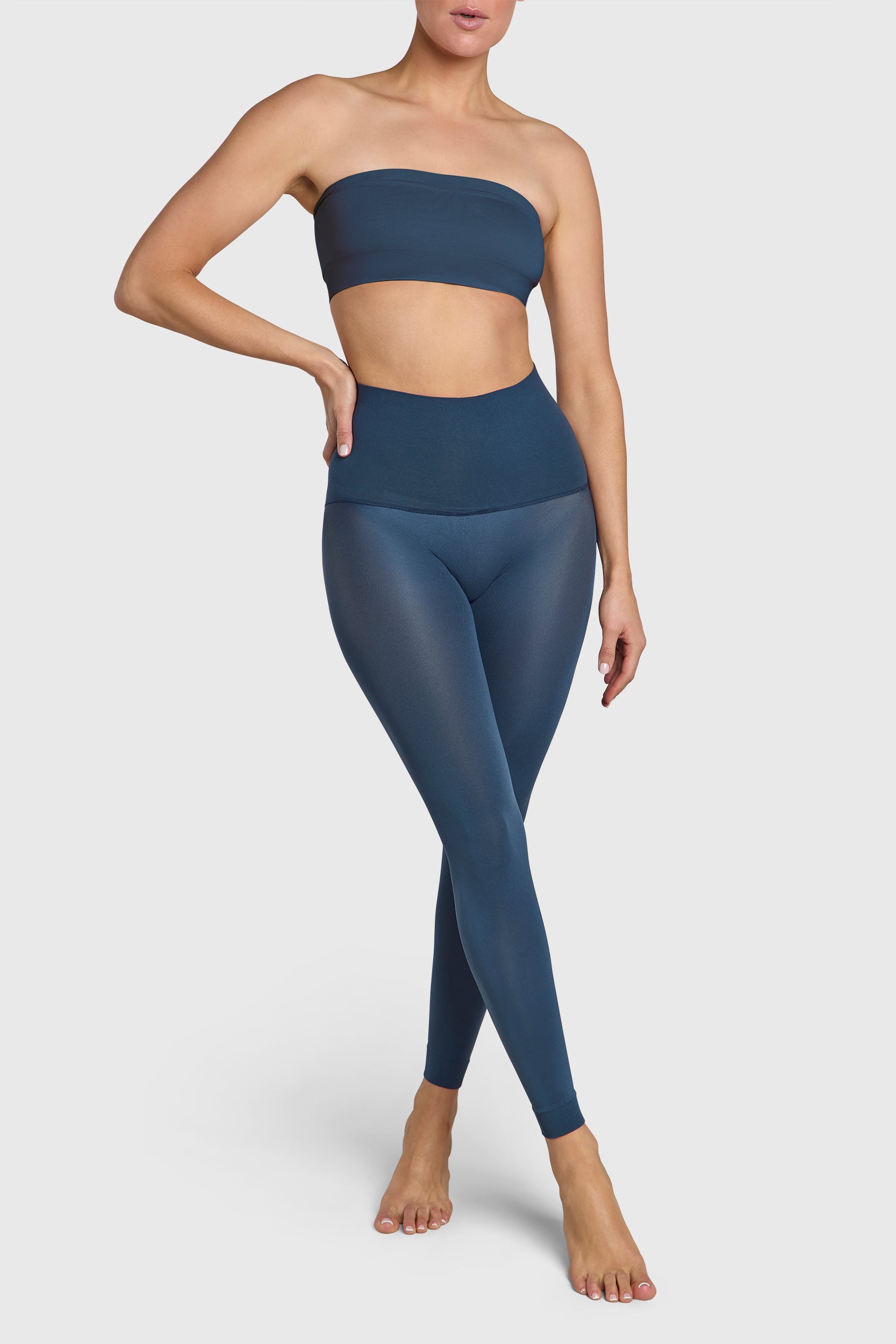 Opaque midnight navy blue tights.