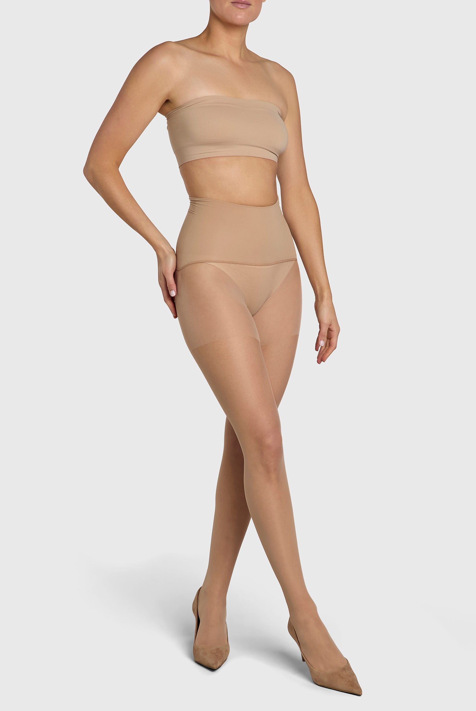 ladder-resistant sheer tights with contour waistband