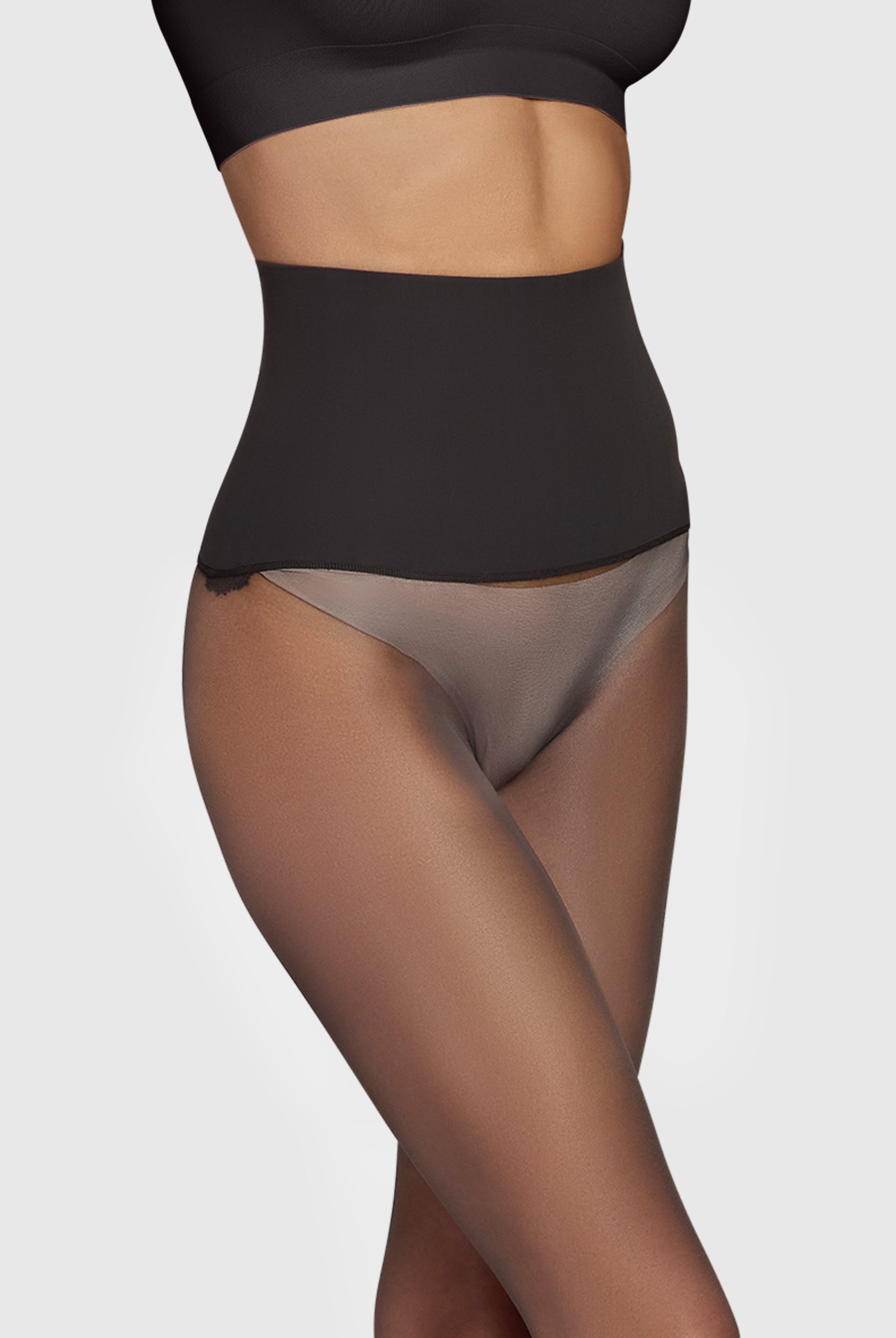 Ladder-resistant sheer tights, transparent finish.
