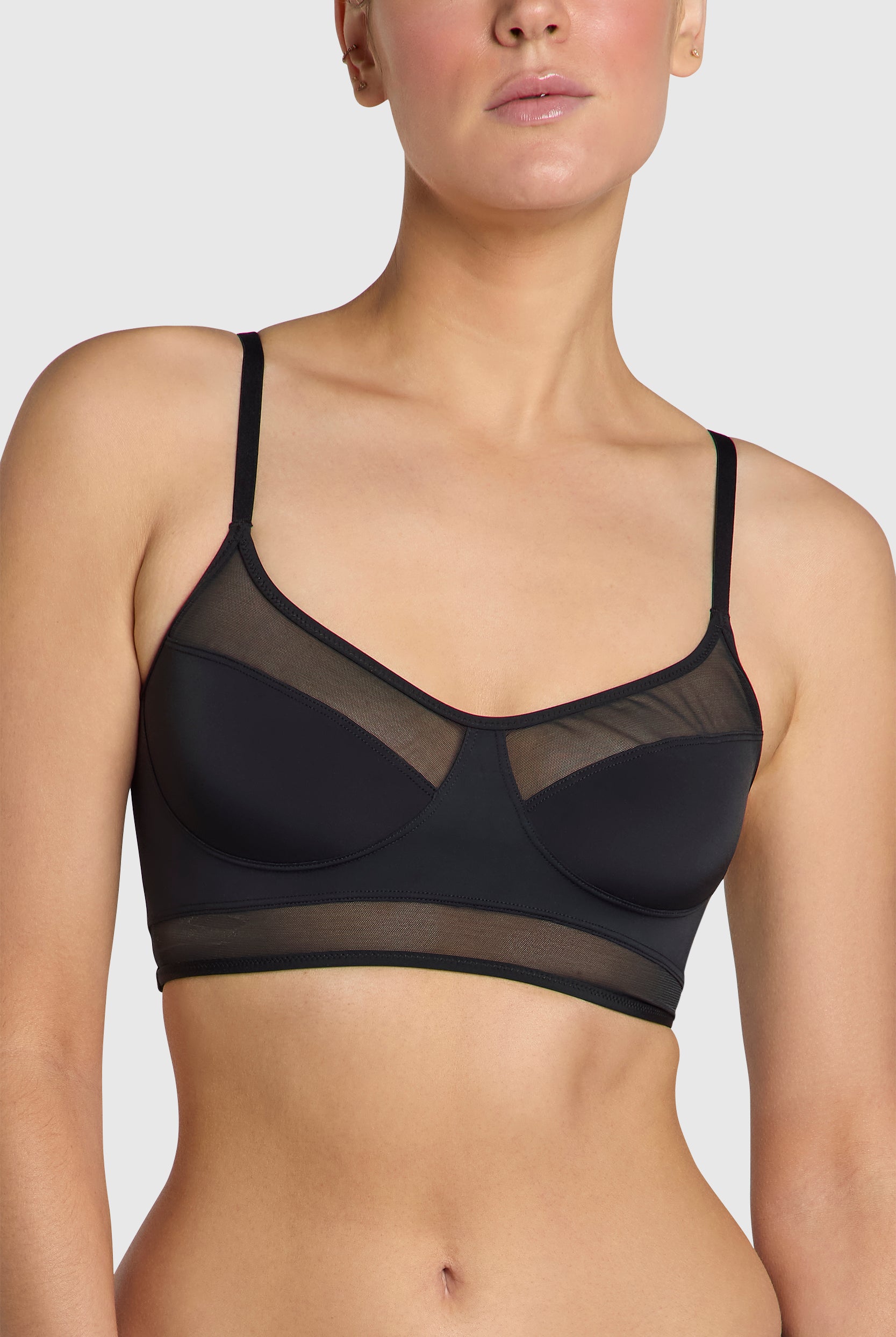 Sheer bralette offers natural lift and enhanced shape.