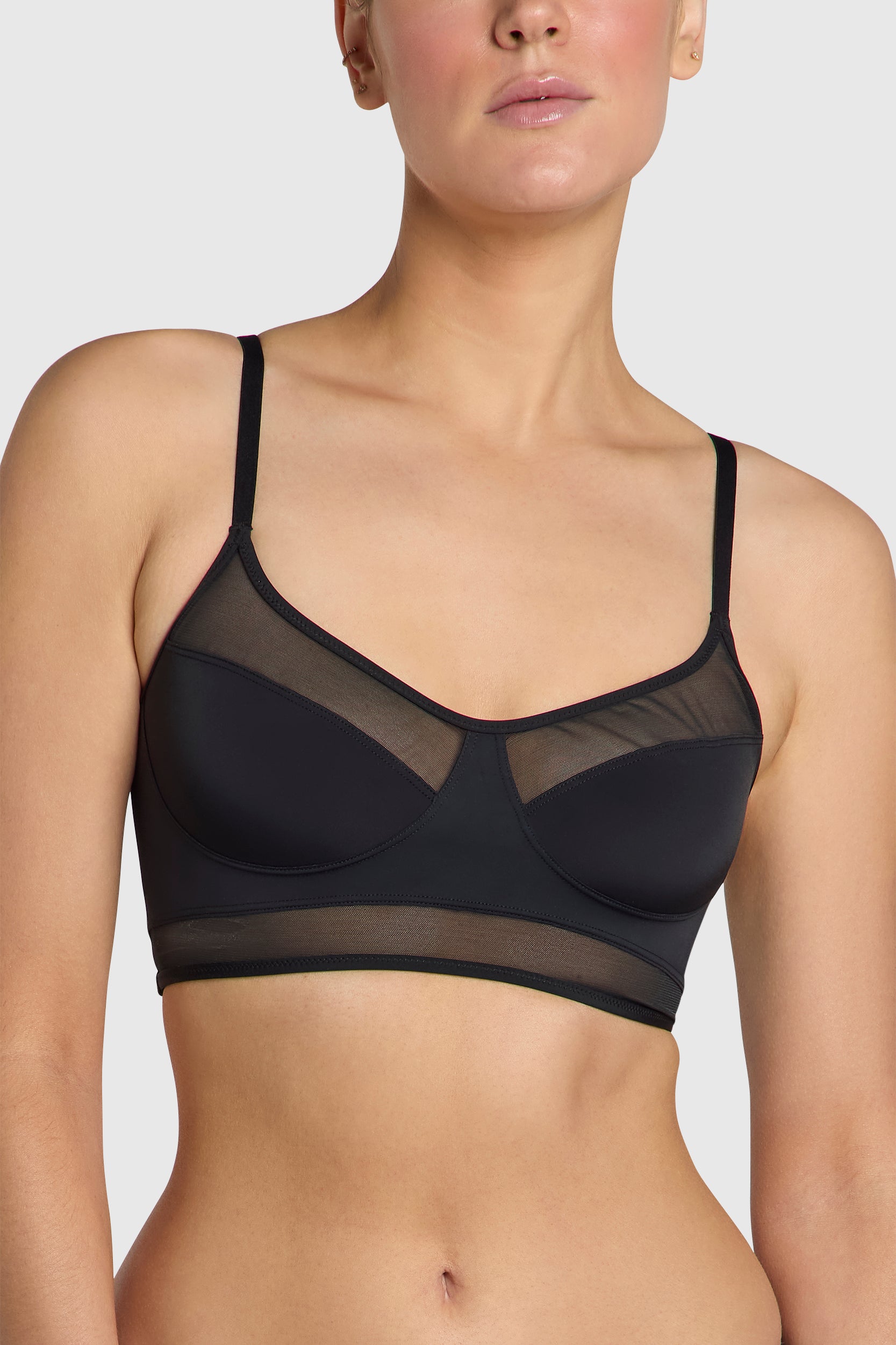 Sheer bralette offers natural lift and enhanced shape.