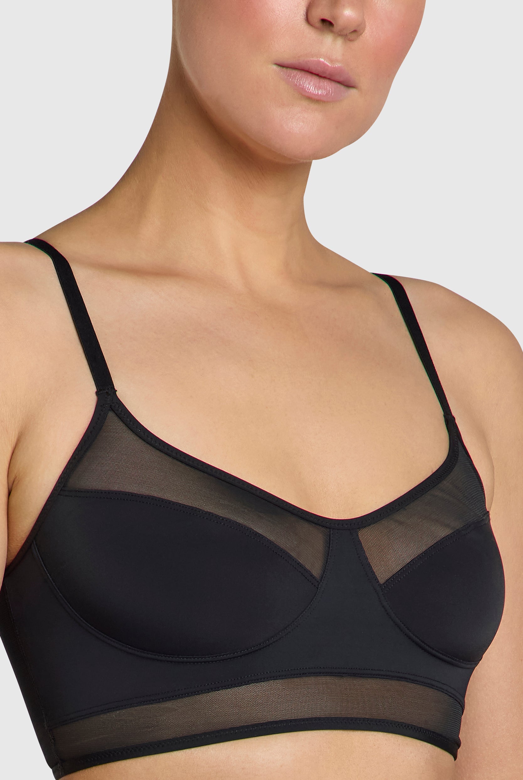 Sheer bralette offers natural lift and enhanced shape.