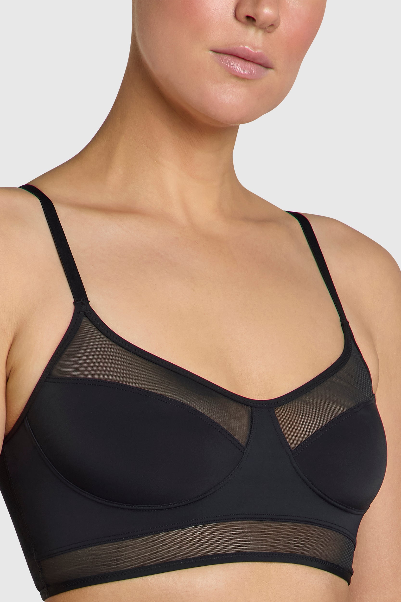 Sheer bralette offers natural lift and enhanced shape.