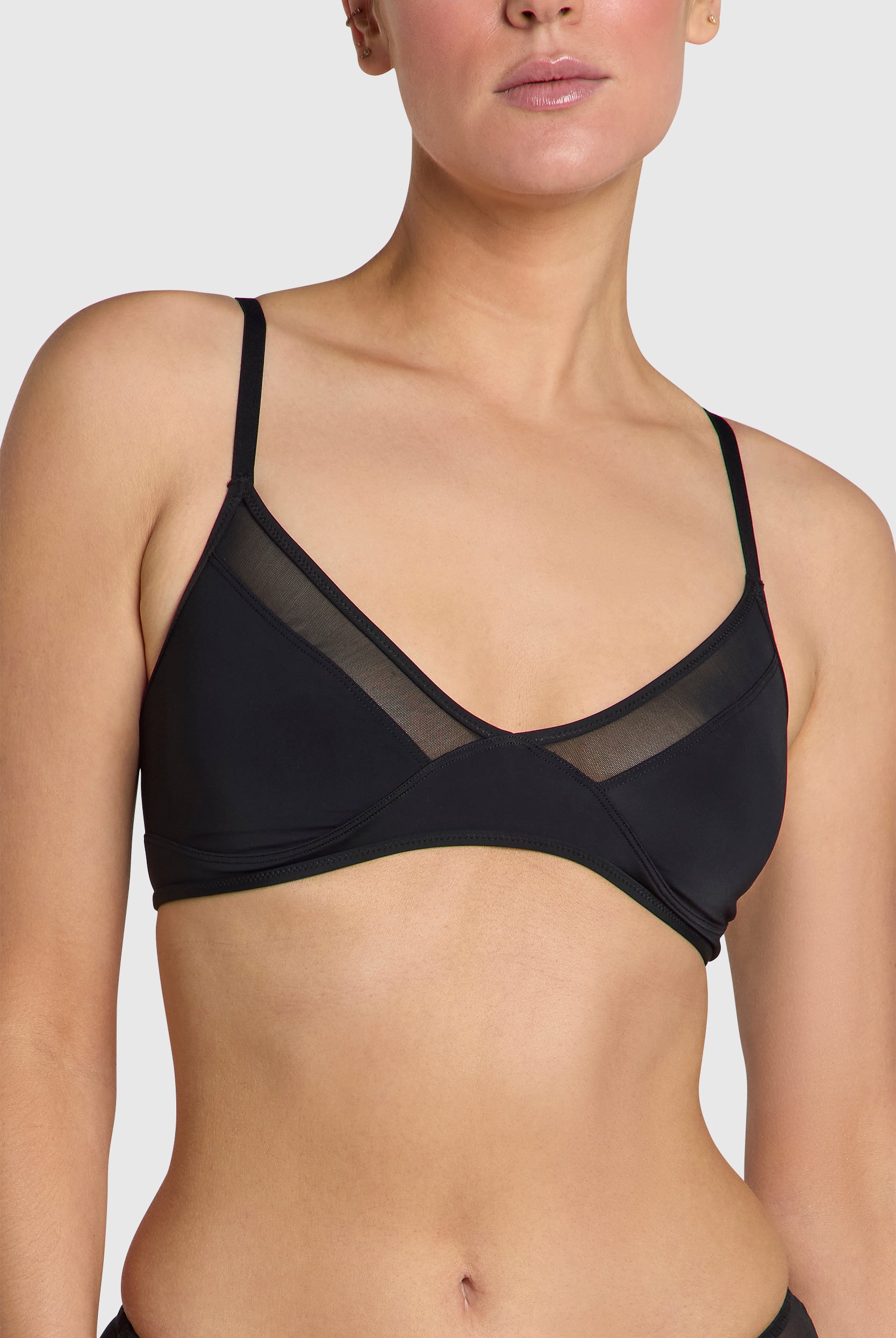 Sleek, soft triangle bralette with mesh details