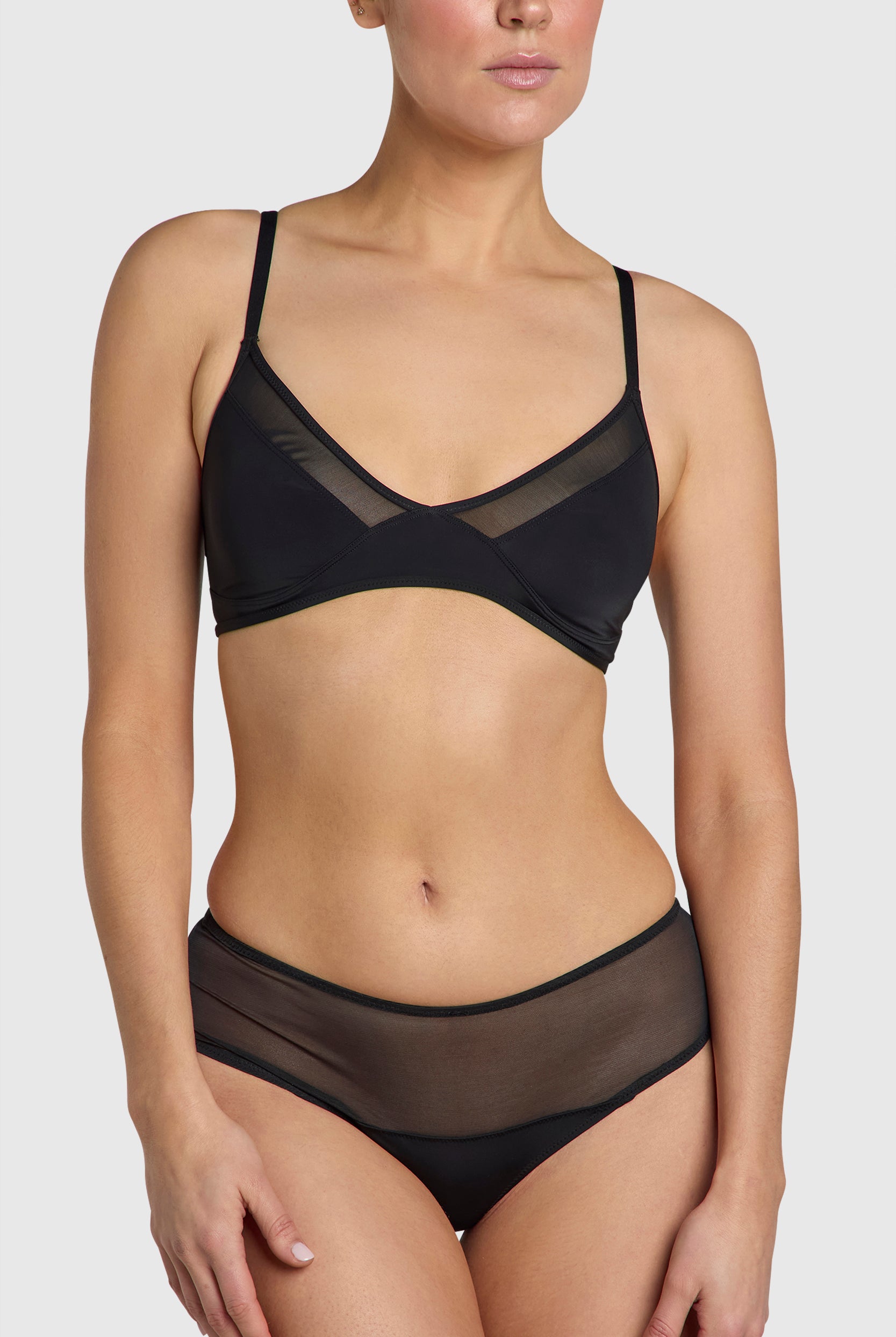 Sleek, soft triangle bralette with mesh details