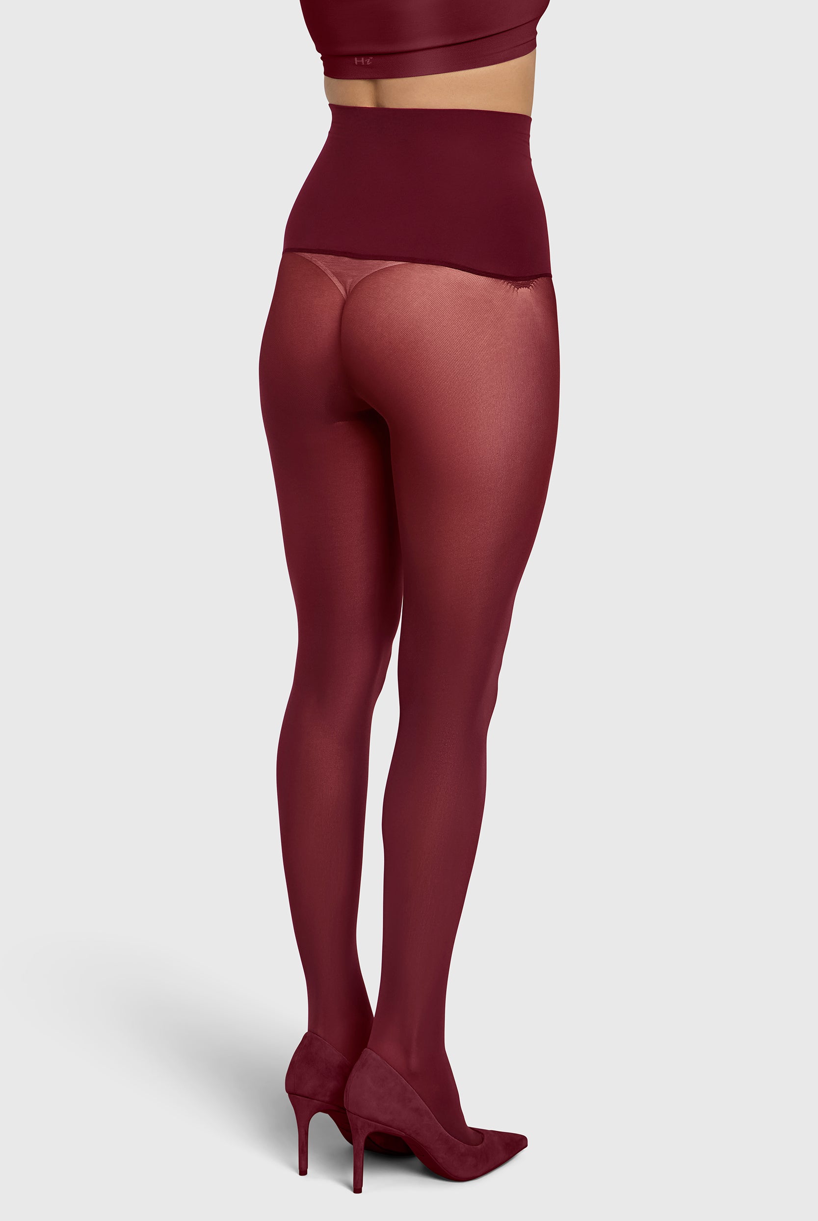 Opaque 60 denier tights in burgundy.