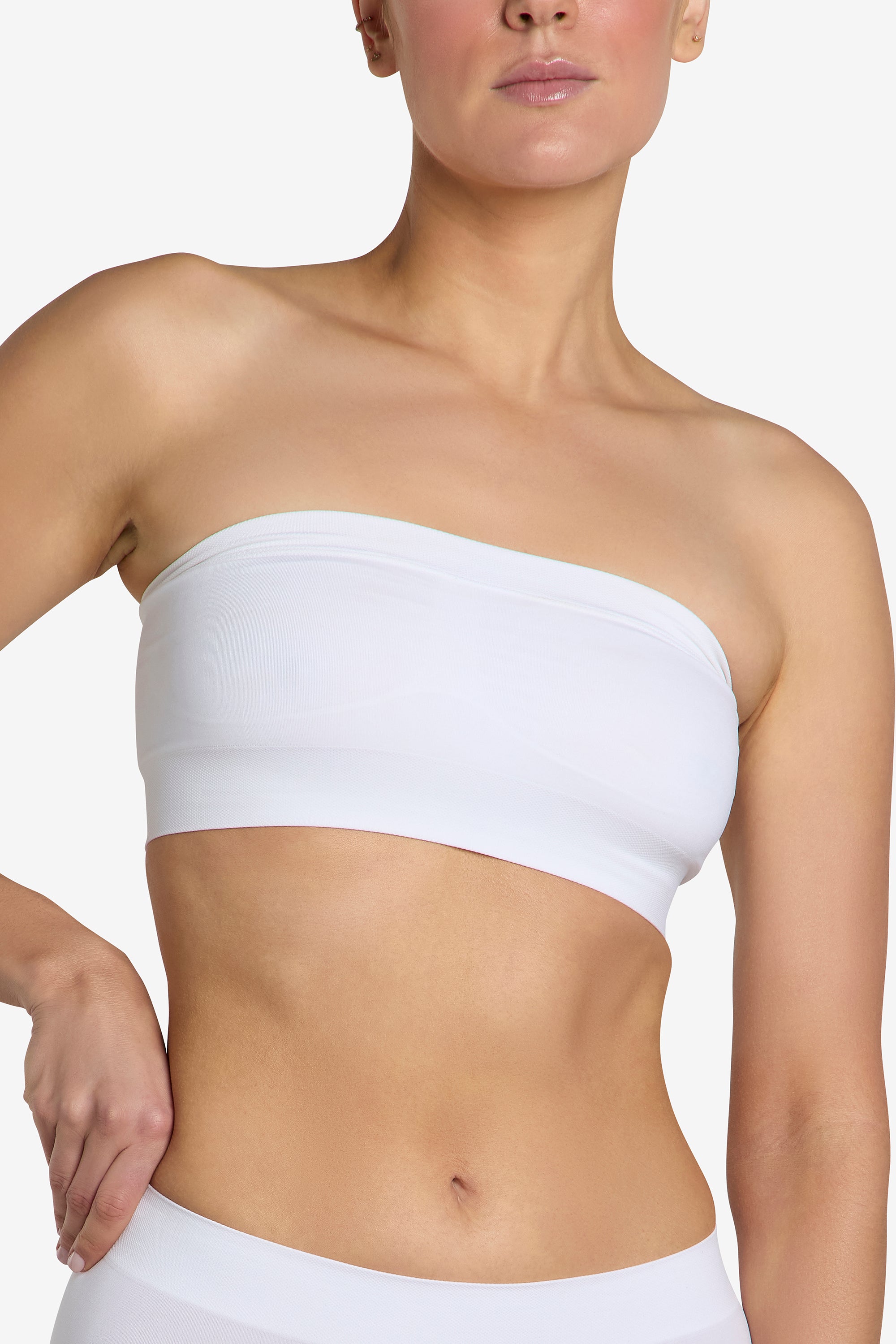White comfort strapless bra with deep under-band
