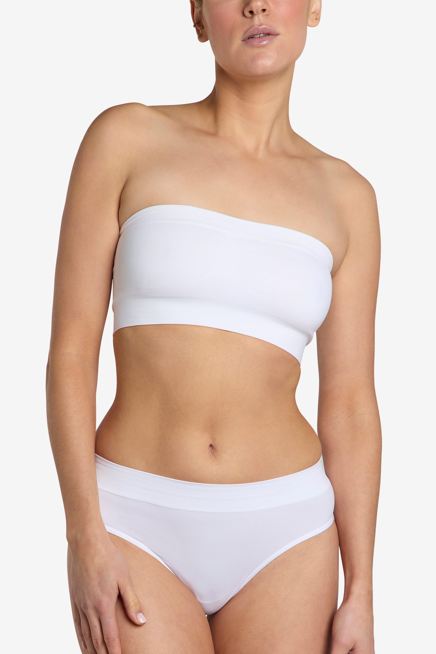 White comfort strapless bra with deep under-band