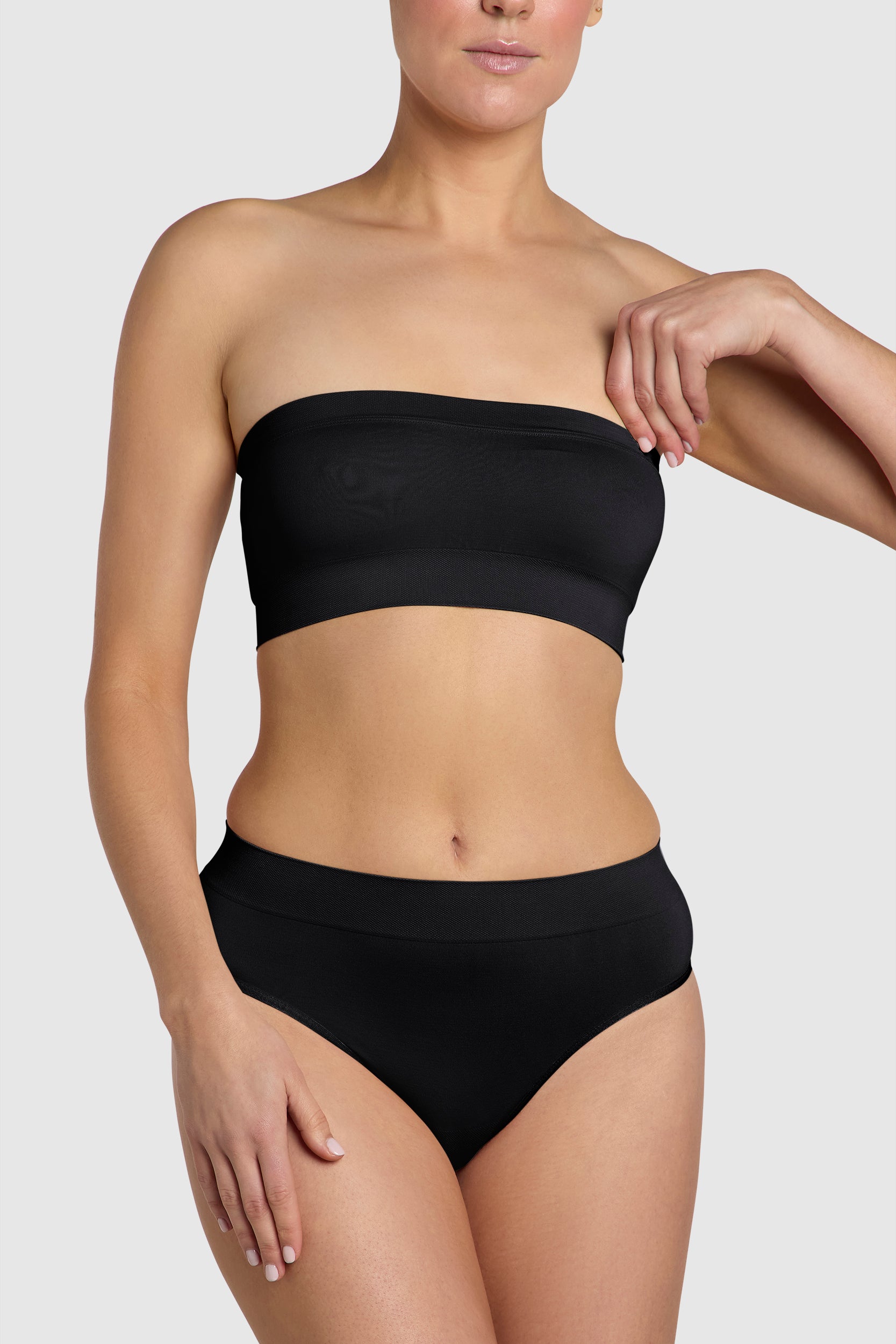 Soft black strapless bandeau bra