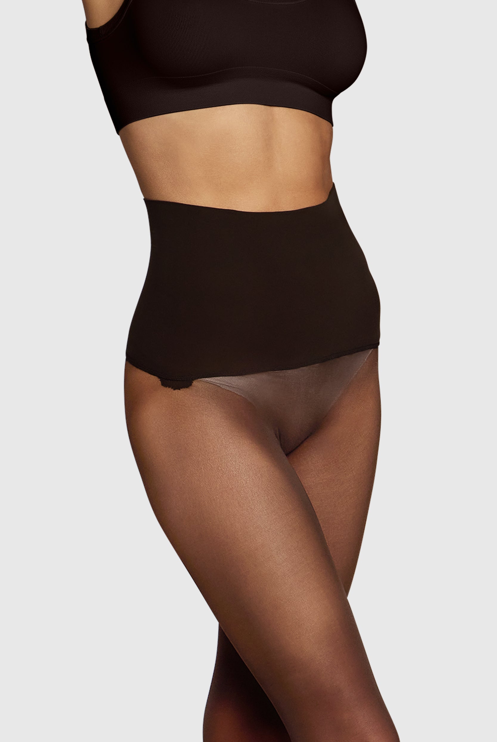 Semi-opaque chocolate brown tights.