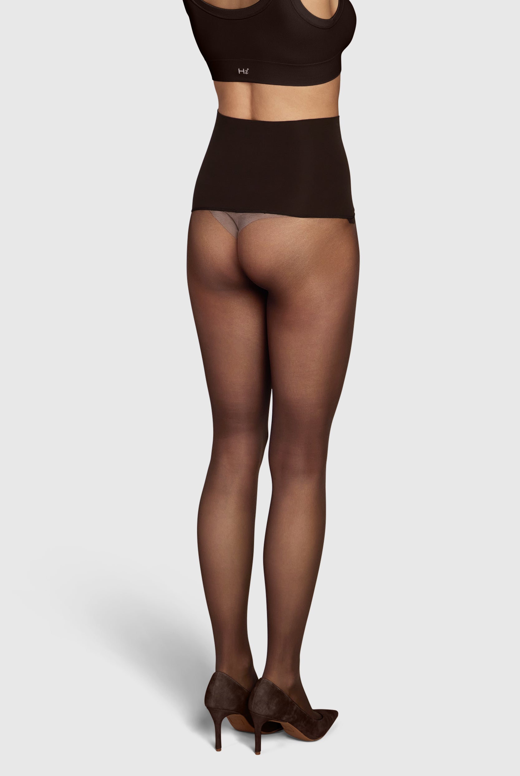 Semi-opaque chocolate brown tights.