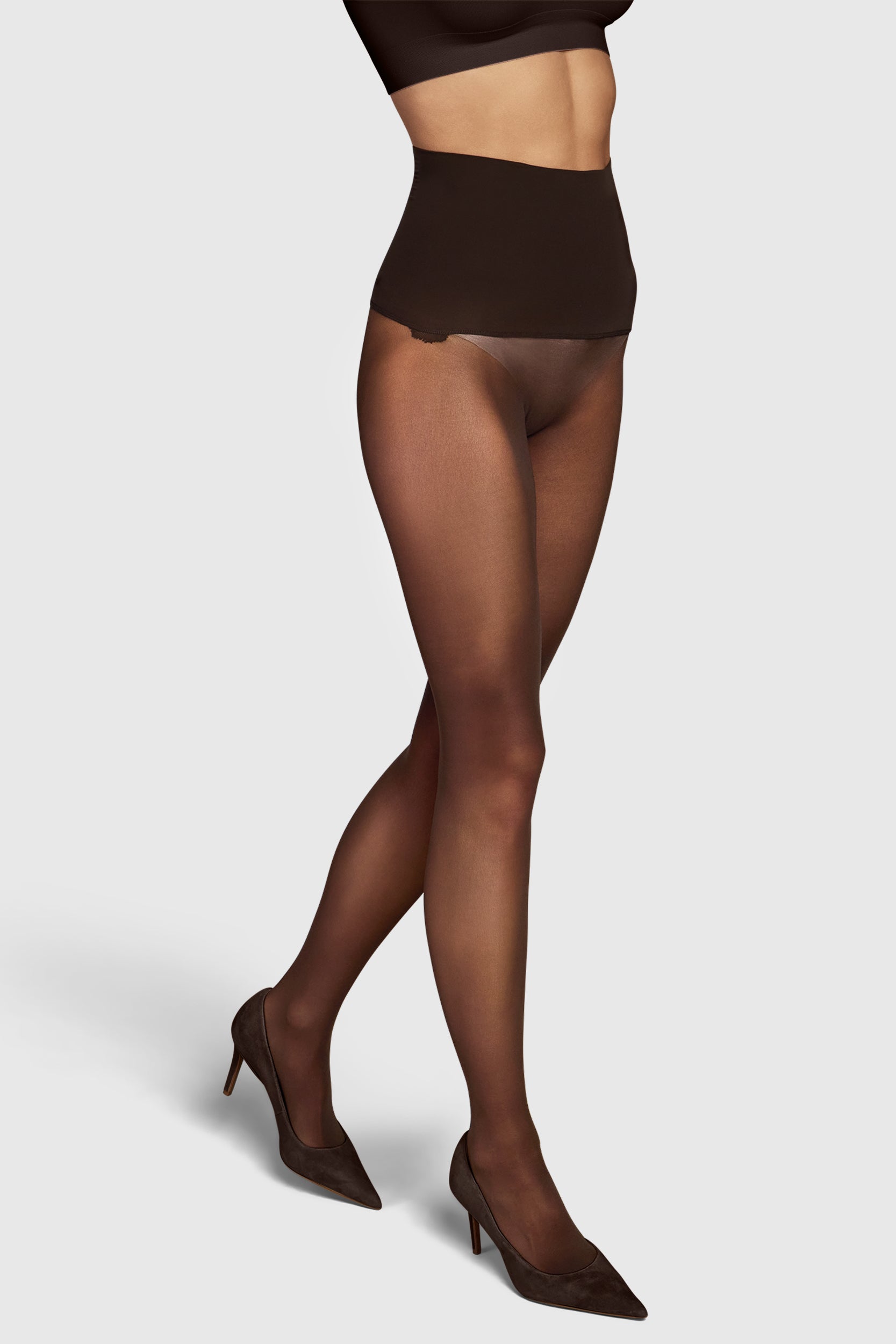 Semi-opaque chocolate brown tights.