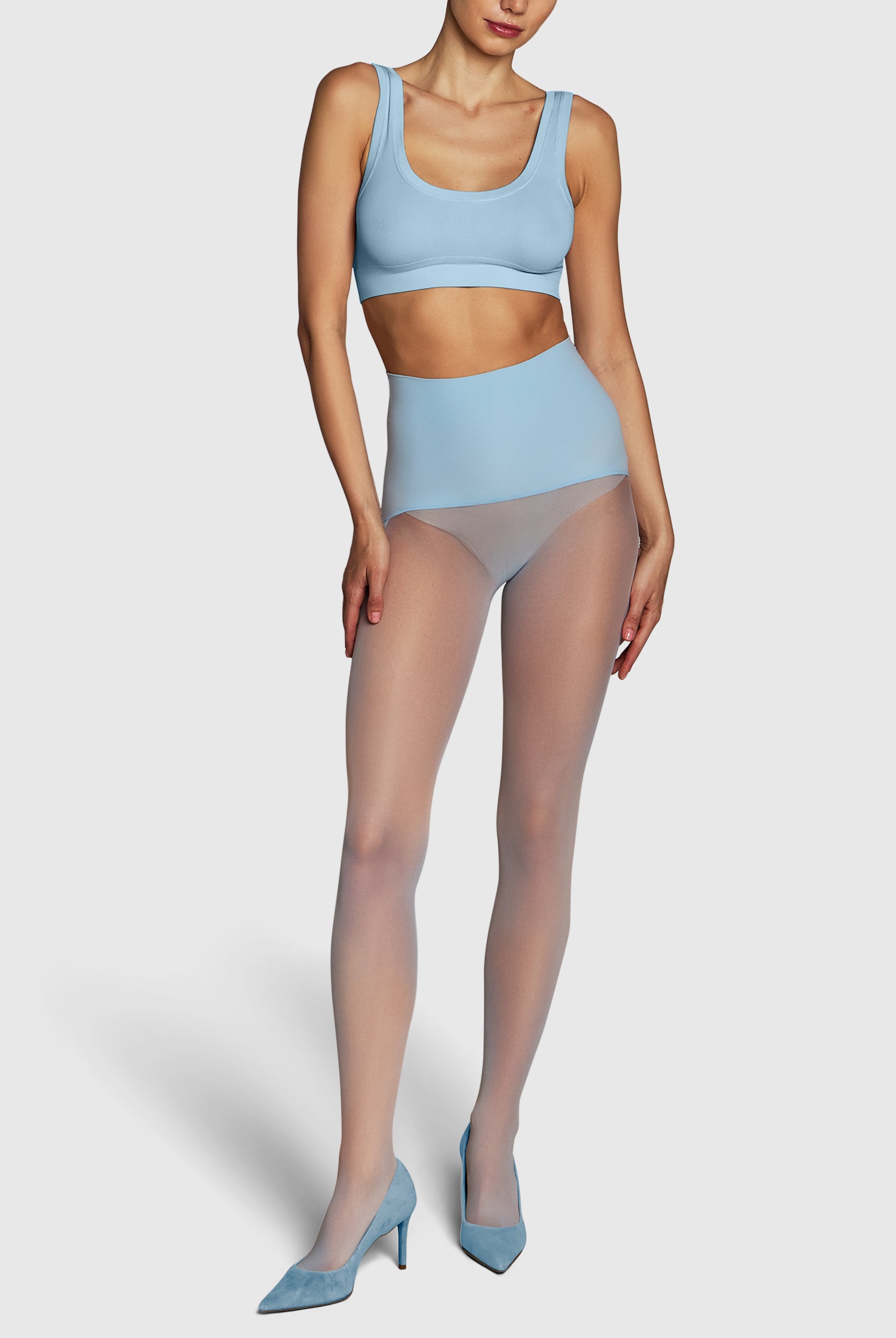Semi-opaque 35 denier tights in Powder Blue.