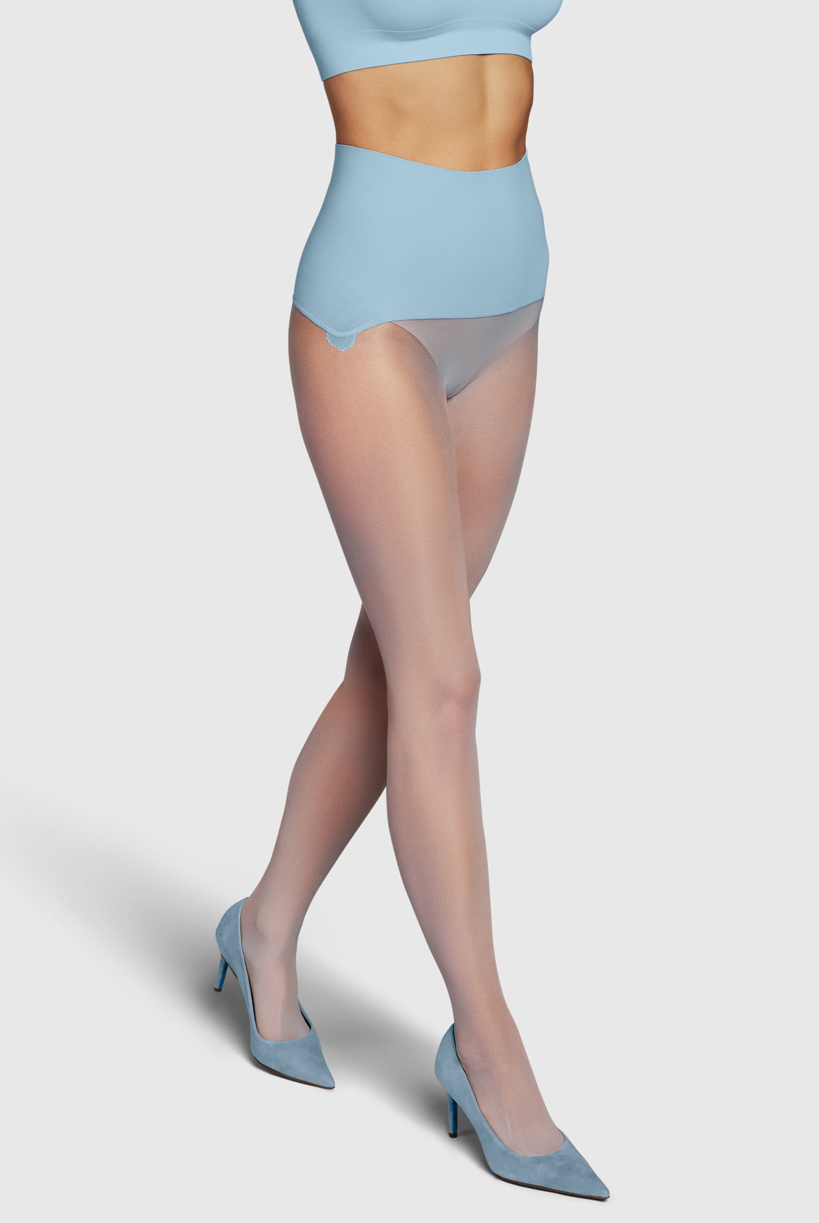 Semi-opaque 35 denier tights in Powder Blue.
