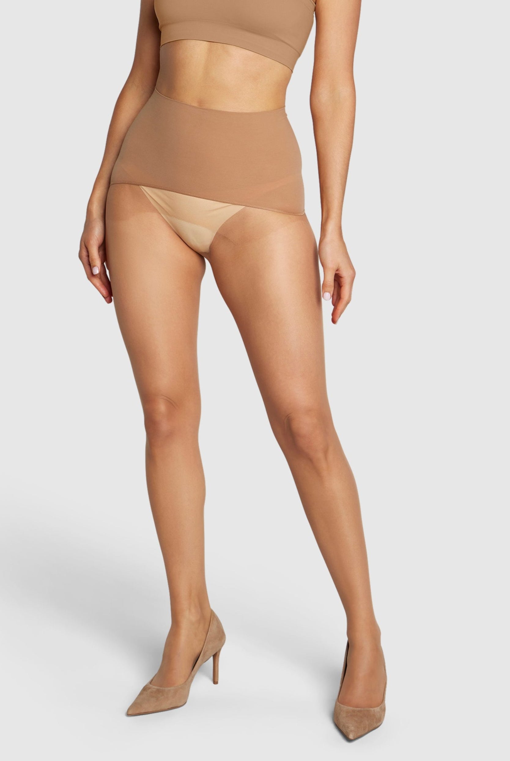 Gossamer-light 8-denier sheer tights with reinforced panty.