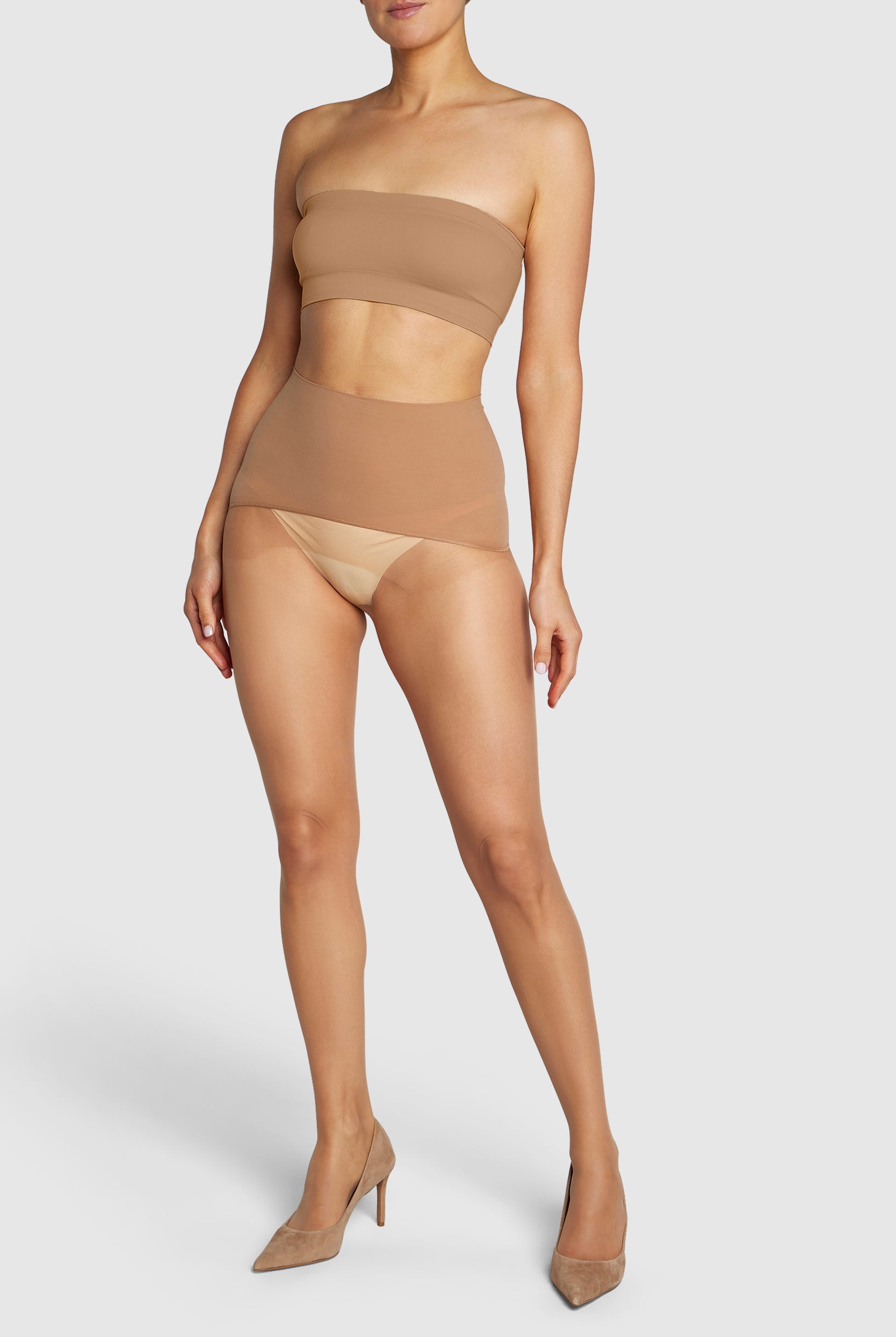 Gossamer-light 8-denier sheer tights with reinforced panty.