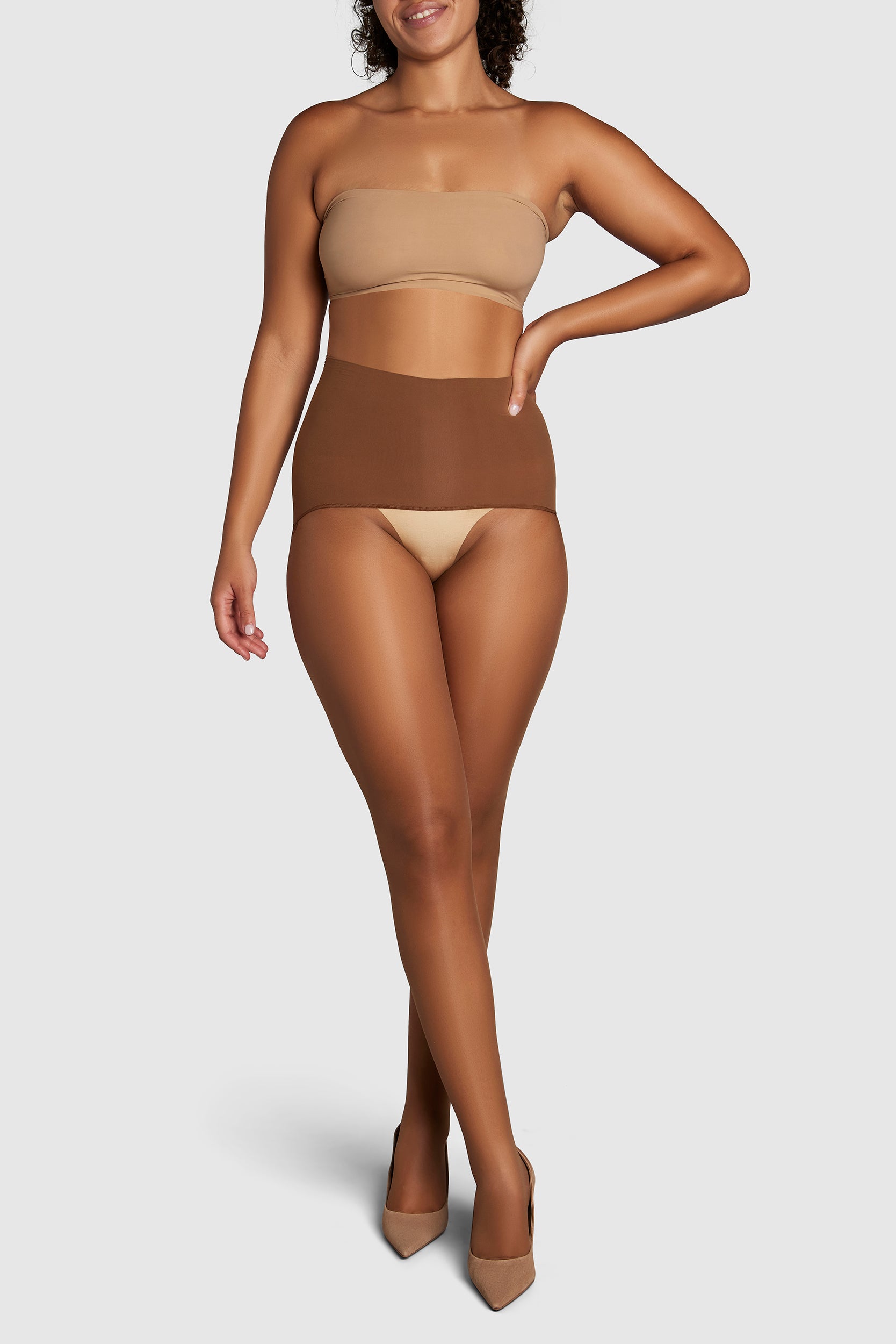 Gossamer-light 8-denier sheer tights with reinforced panty.