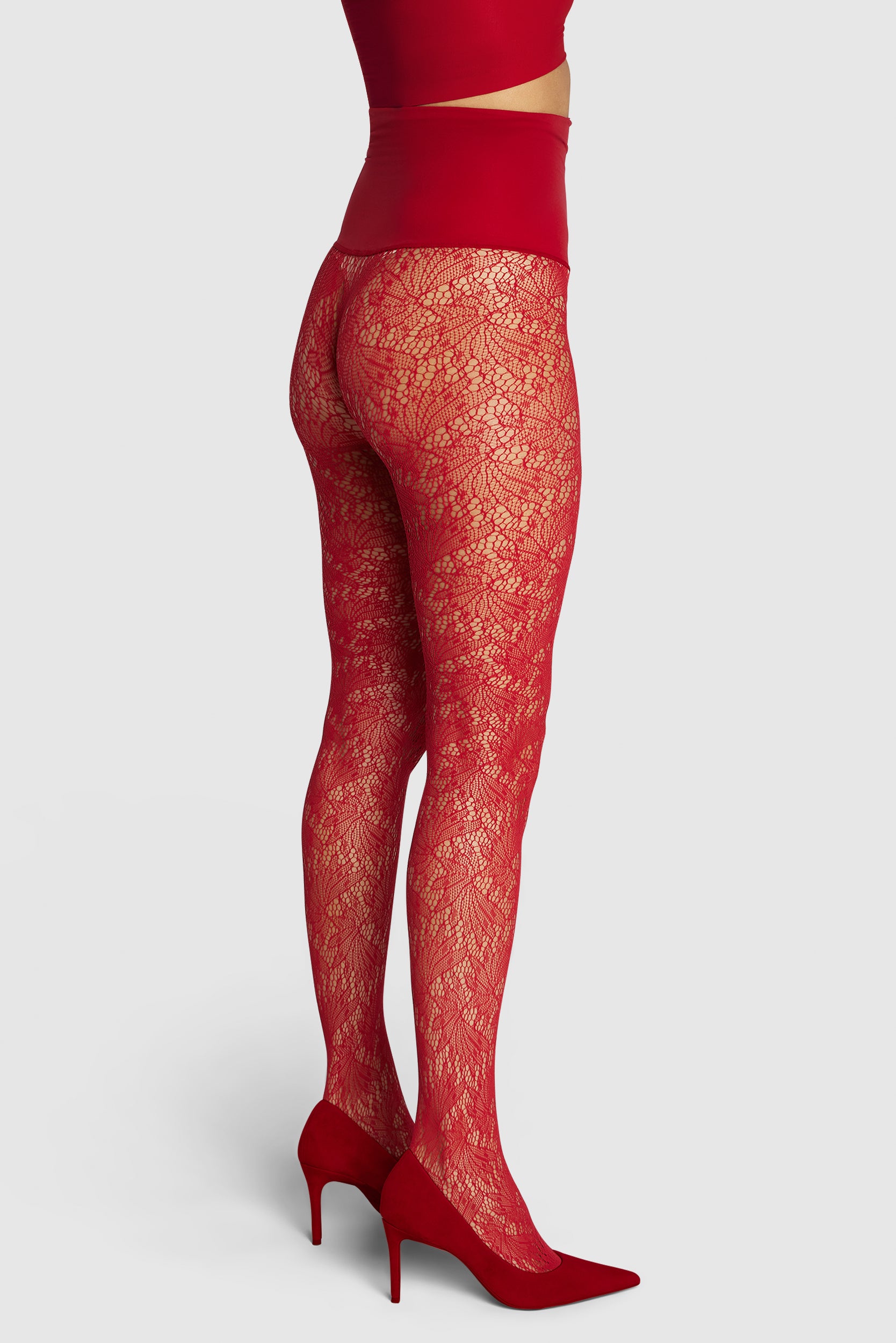 Peacock Lace tights with feather patterns