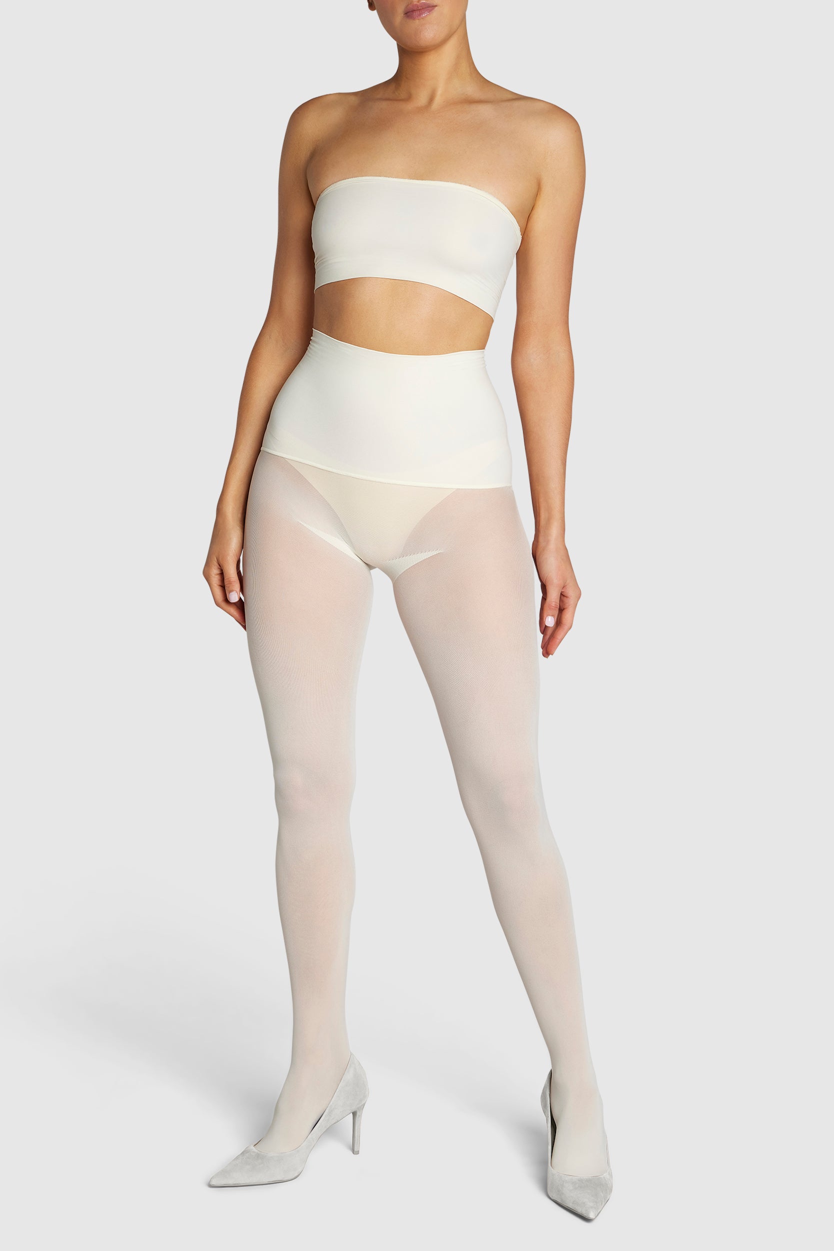 Opaque, eco-friendly 60 denier tights in vintage ivory white.