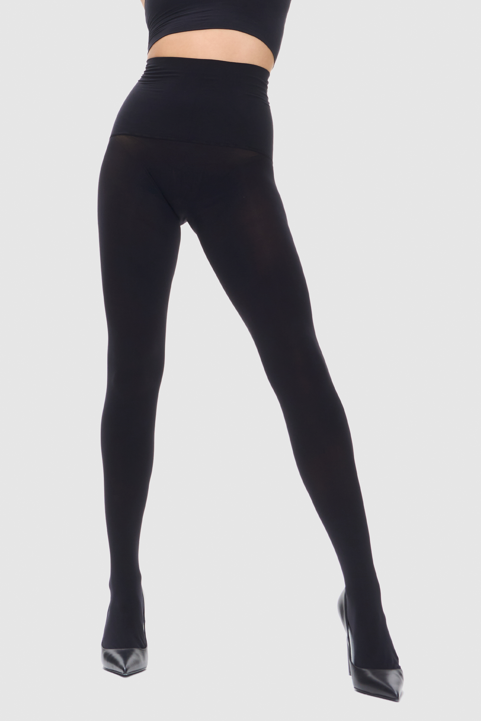 Thick black opaque tights