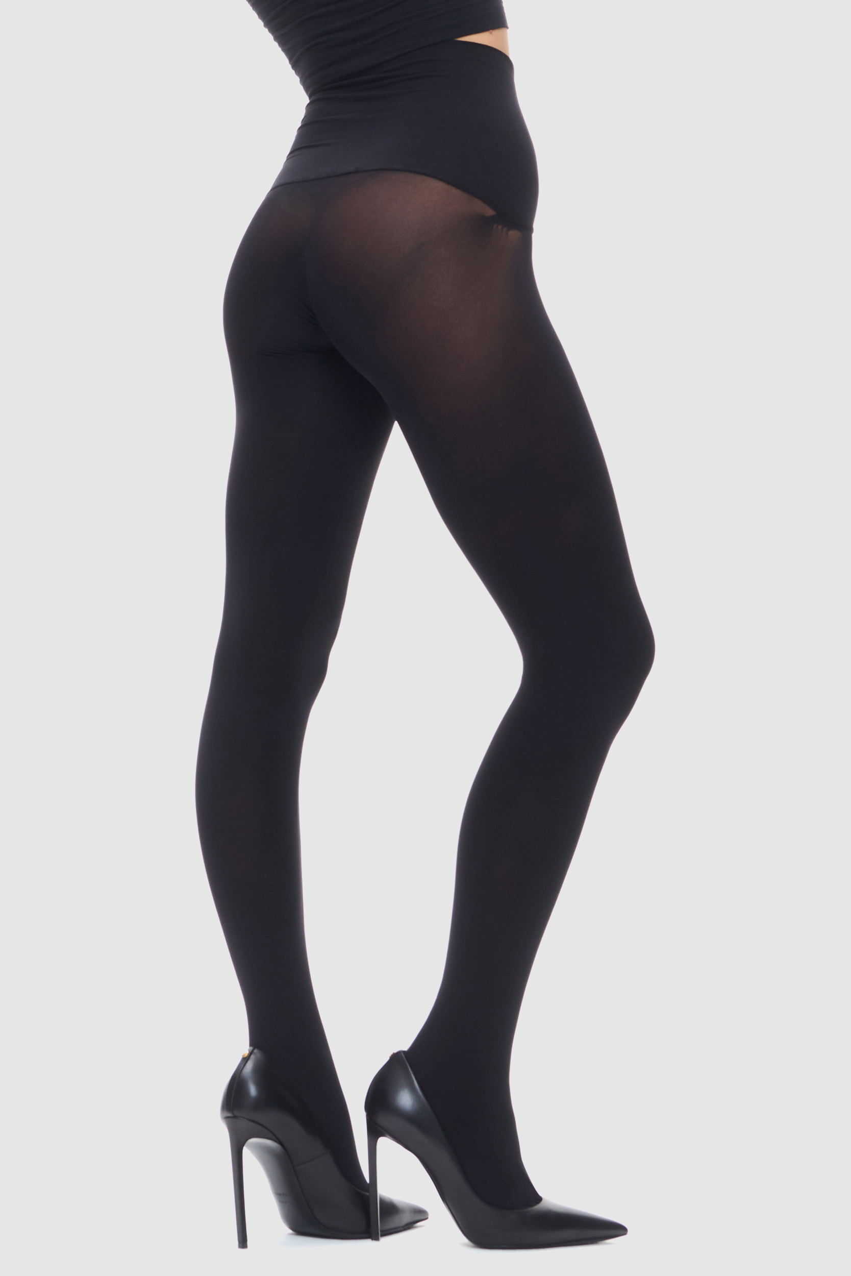 Thick black opaque tights