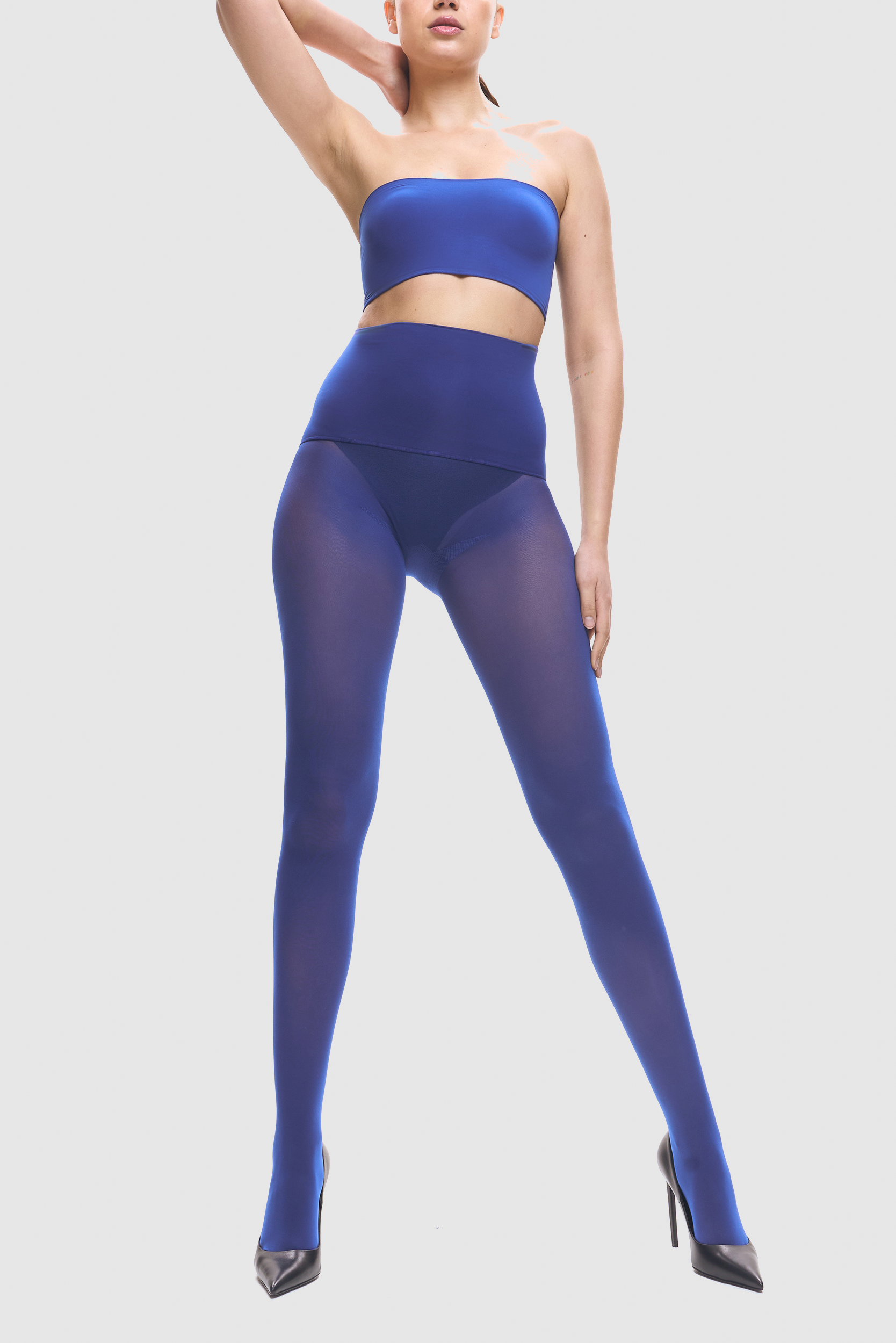 Opaque 60 denier tights in Sodalite Blue.