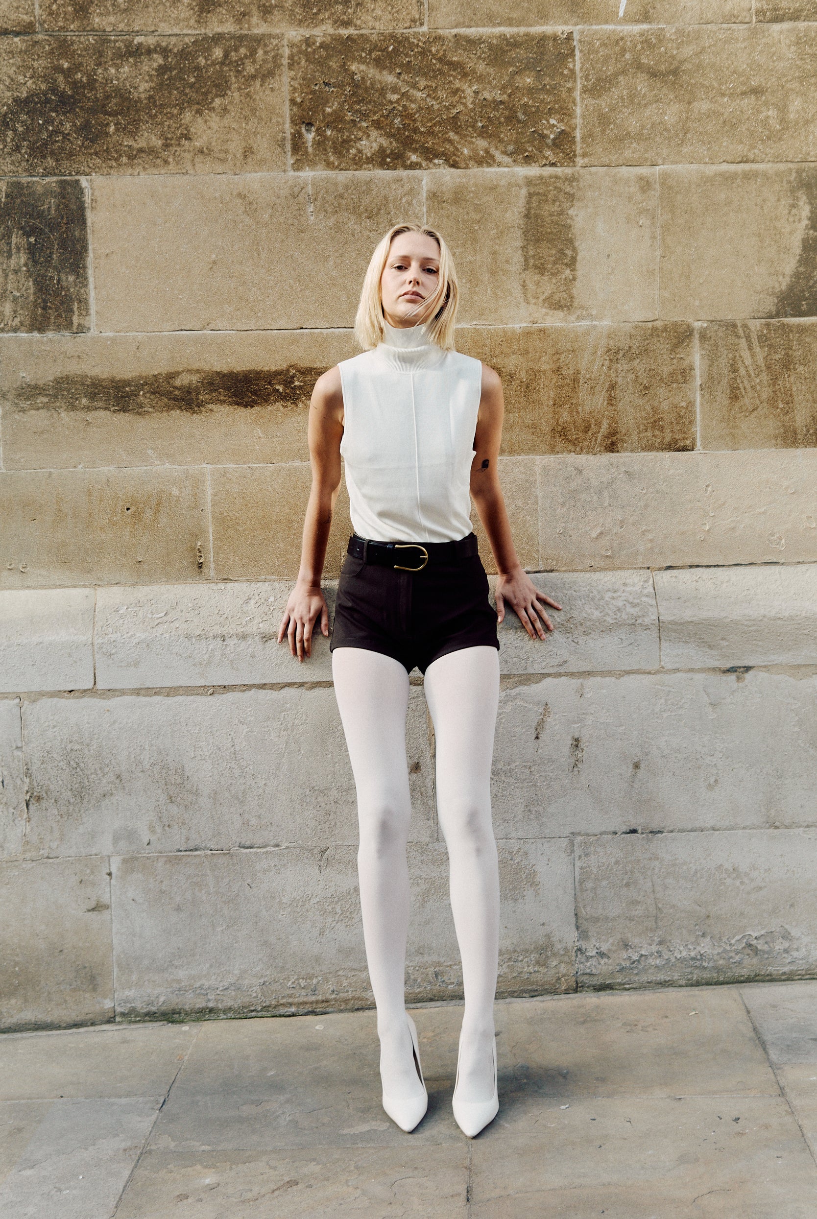 woman in white tights