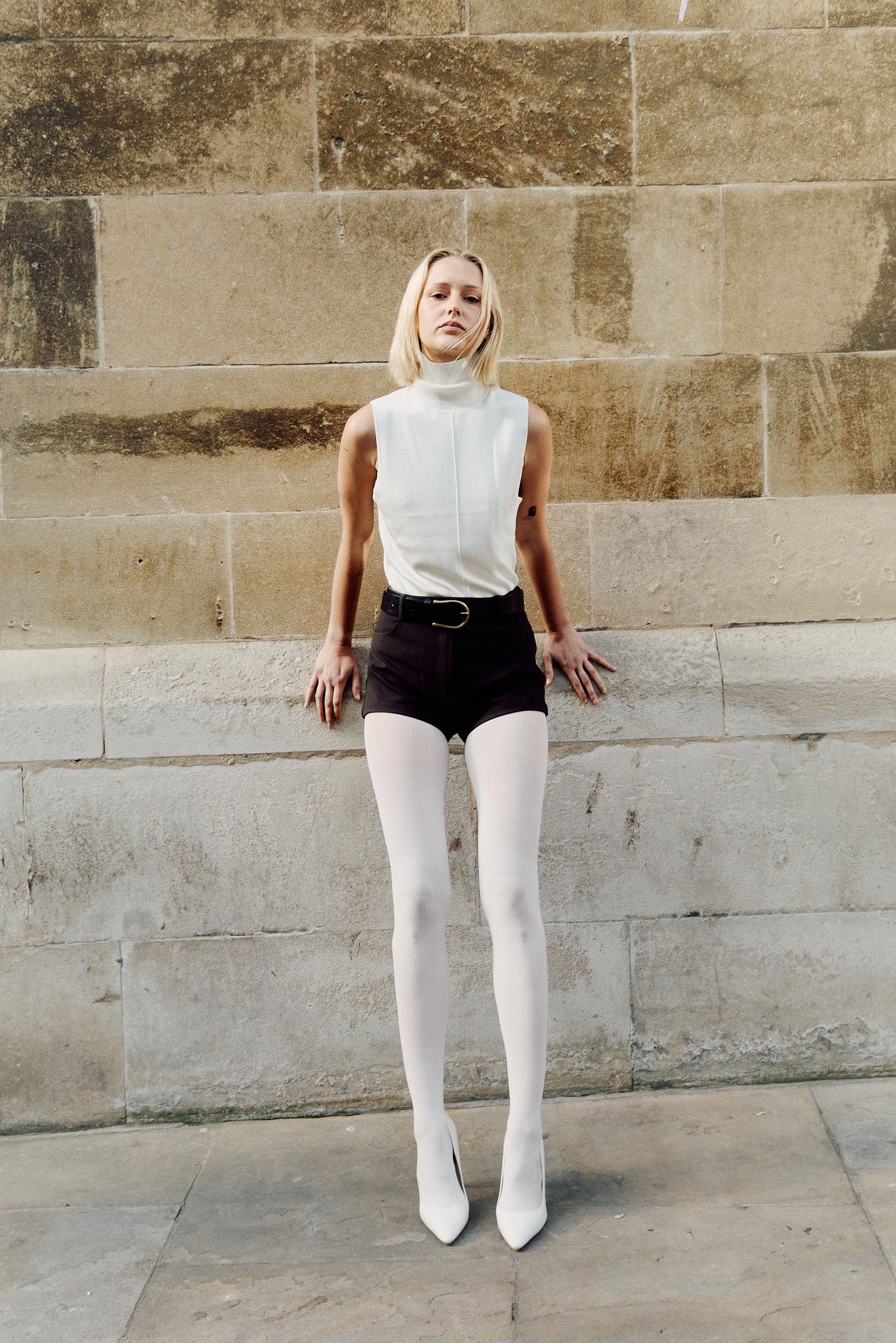 woman in white tights