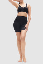 Black sculpting cycling shorts with perforated design