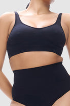 Black seamless bralette with adjustable straps and 3D knit cups
