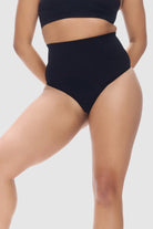 Black high-waisted seamless thong with shaping features