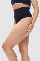 Black high-waisted seamless thong with shaping features