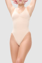 Contour Seamless Thong Body in Almond with support and adjustable straps
