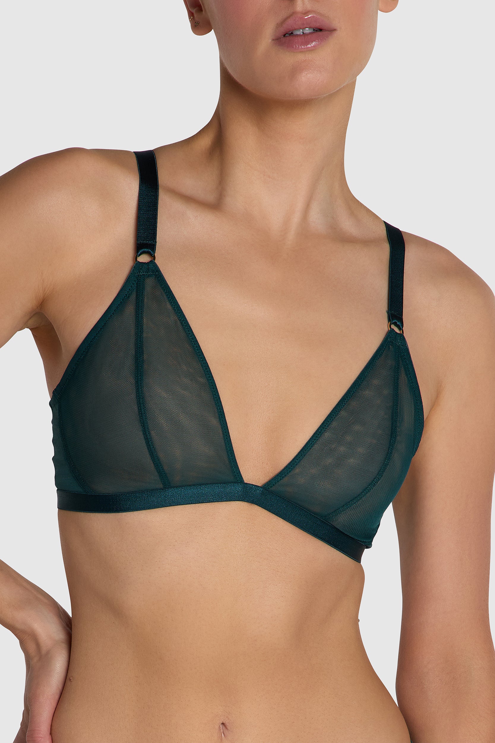 Anna sheer mesh triangle bralette Dark Teal FRONT