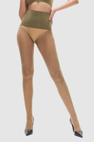 Olive green sheer tights with side seam design